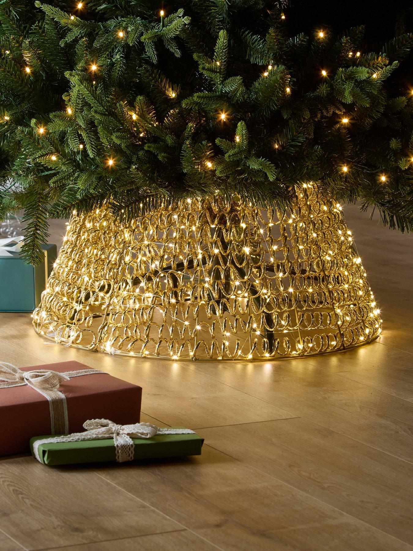Festive Lit Spiral Twirl Christmas Tree Skirt - Gold - 58 cm