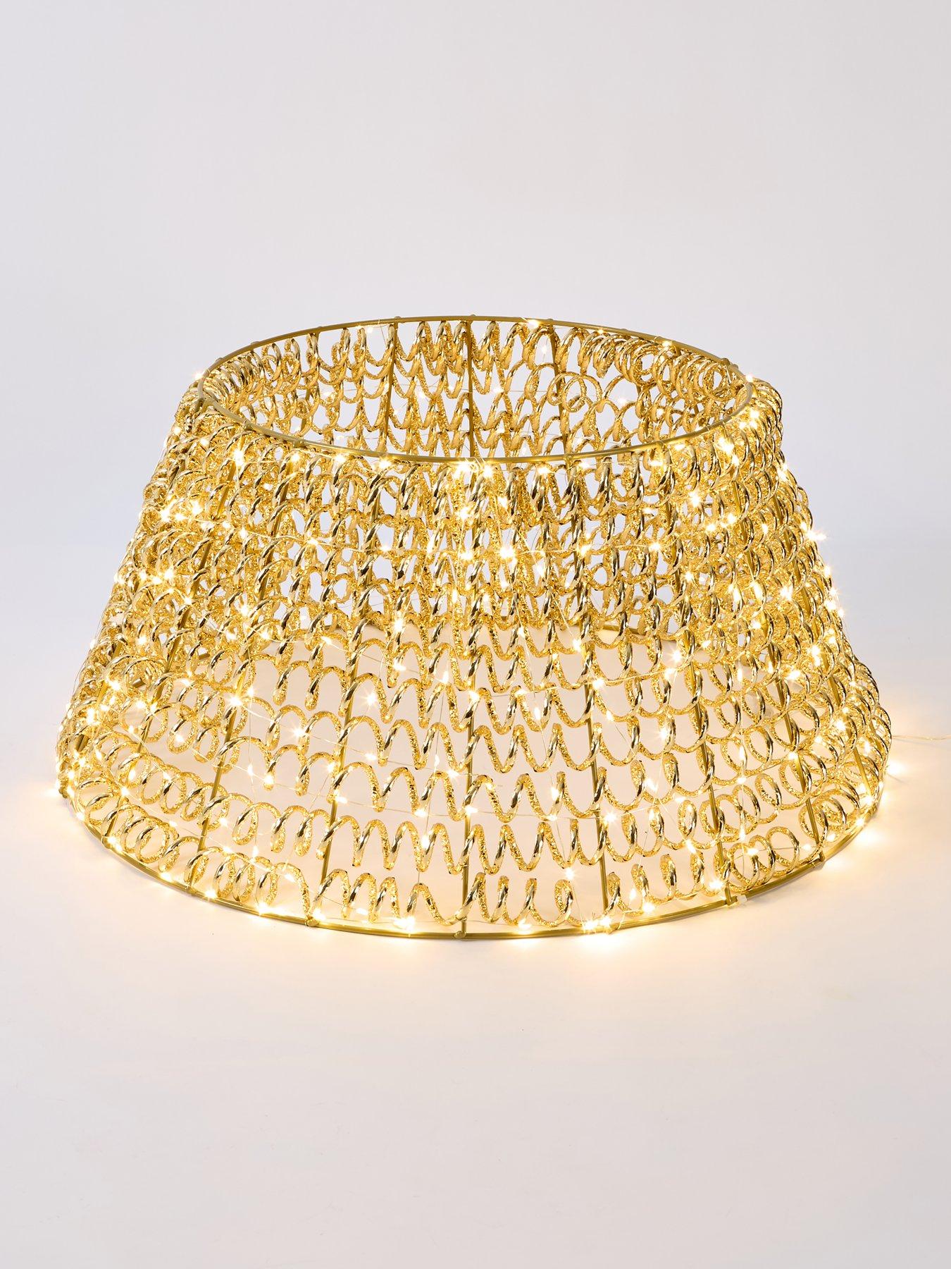 Image 3 of 4 of Festive Lit Spiral Twirl Christmas Tree Skirt - Gold - 58&nbsp;cm