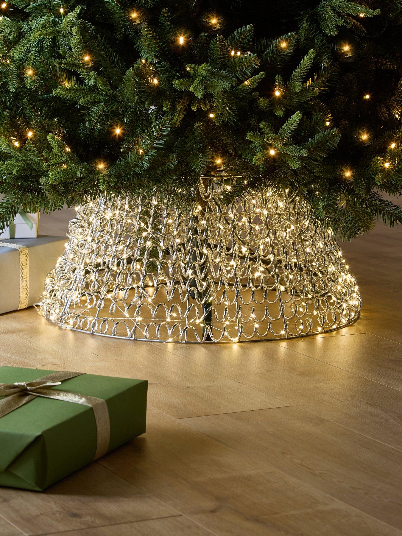 Festive Lit Spiral Twirl Christmas Tree Skirt - Silver - 58 cm