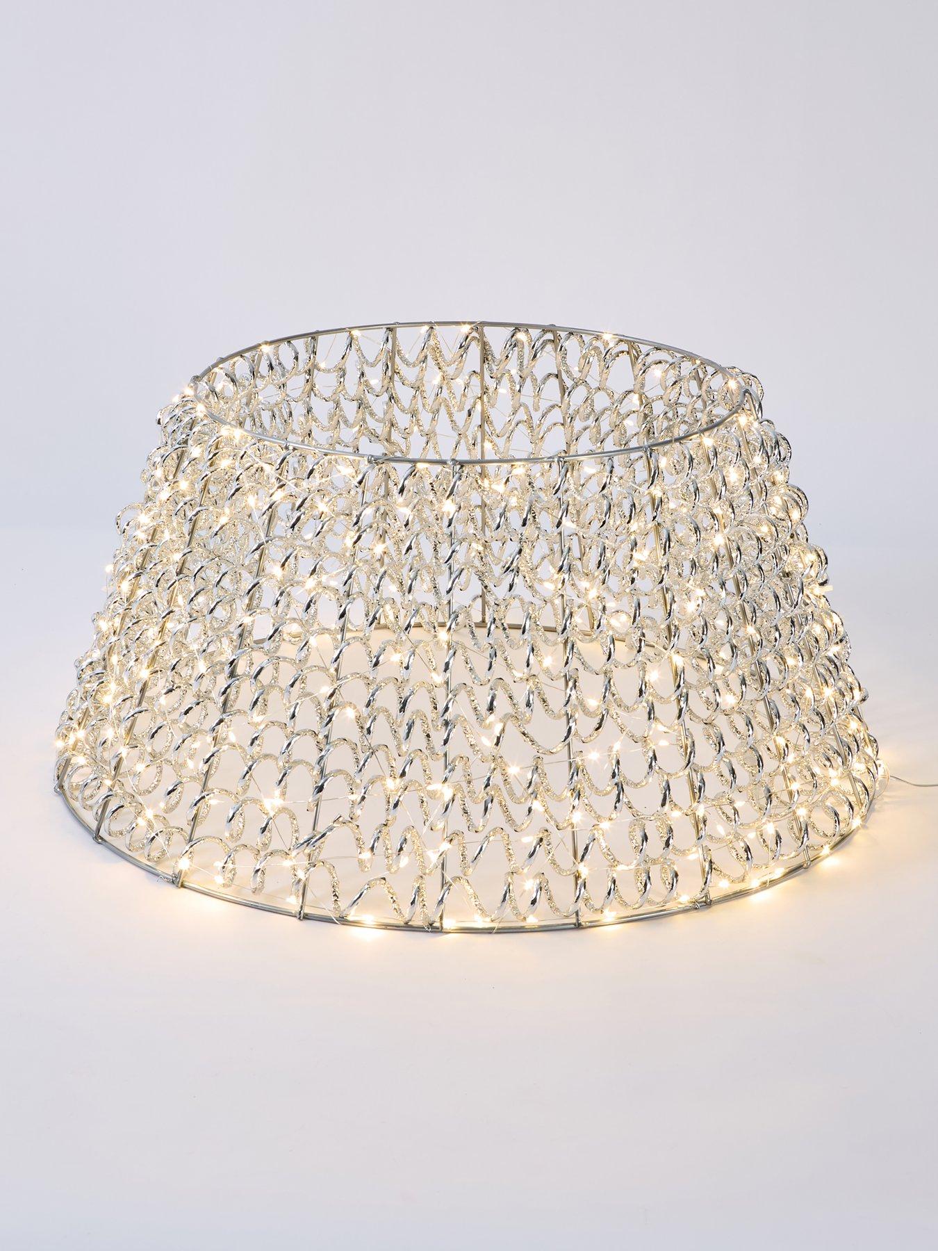 Image 3 of 4 of Festive Lit Spiral Twirl Christmas&nbsp;Tree Skirt - Silver - 58&nbsp;cm