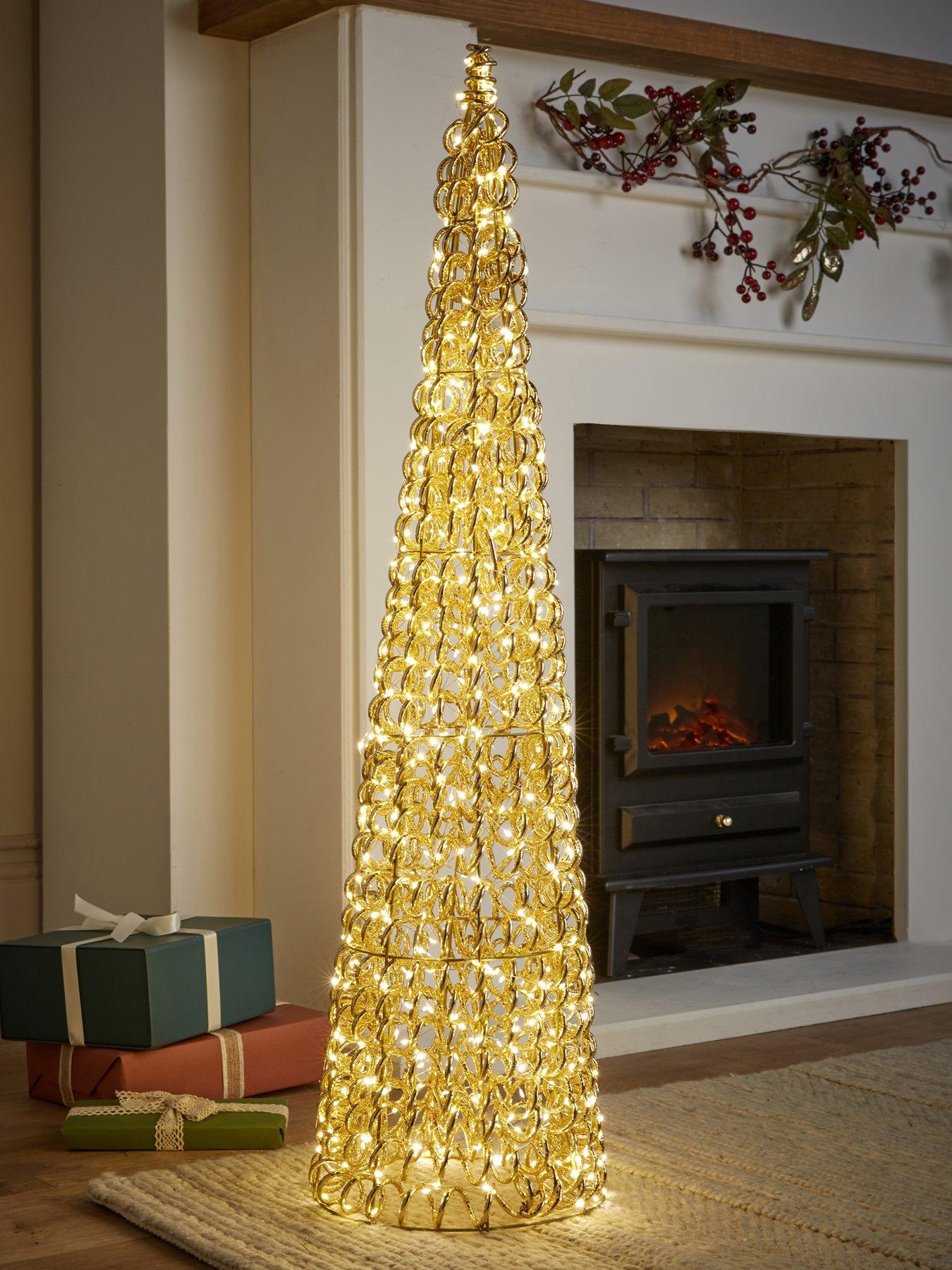 Festive Lit Spiral Gold Twirl Cone Tree - 600 Warm White Led - 100cm
