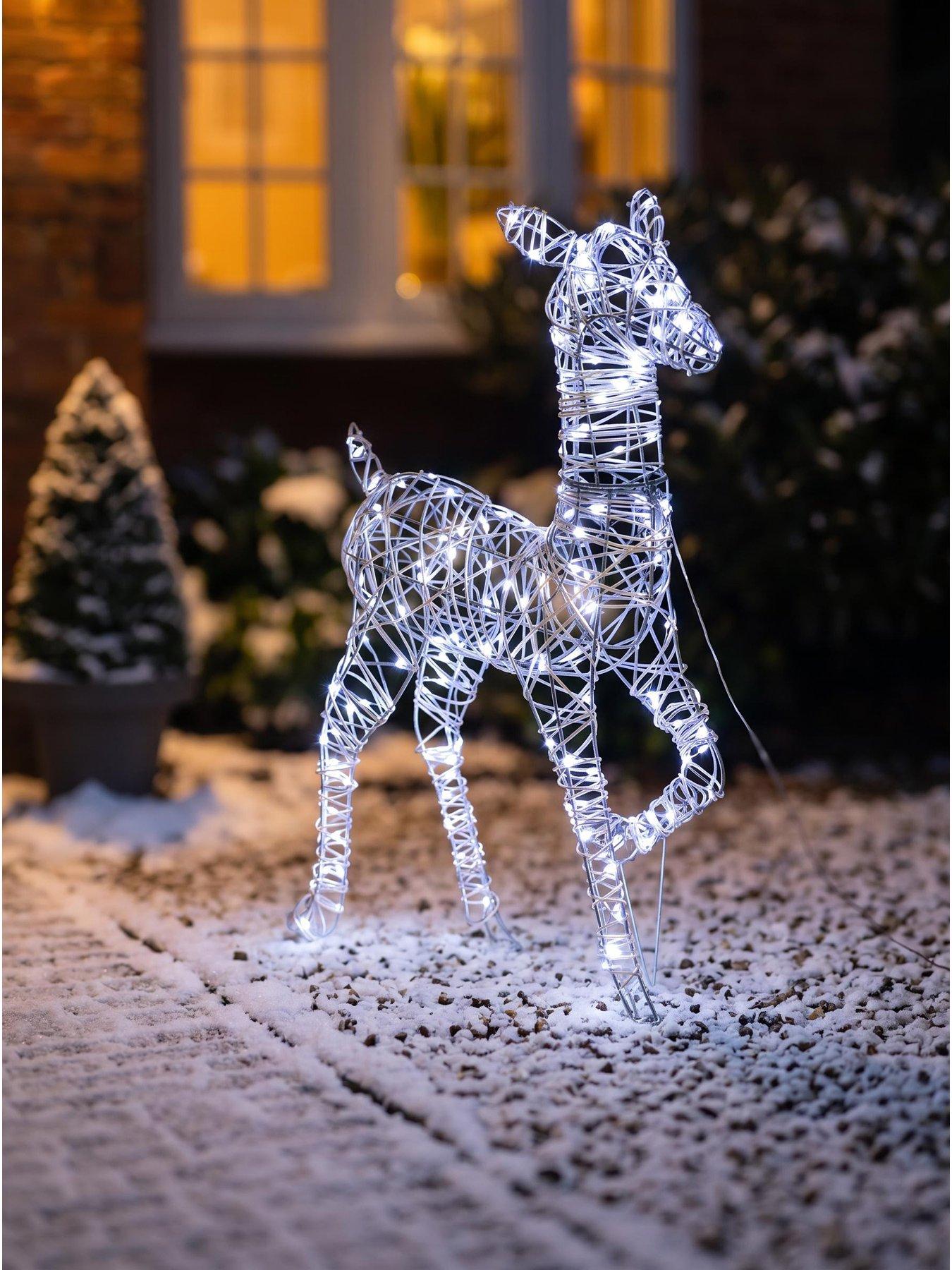 Image 1 of 6 of Festive Lit Faux Rattan Doe Outdoor Christmas Decoration&nbsp;- Bright White