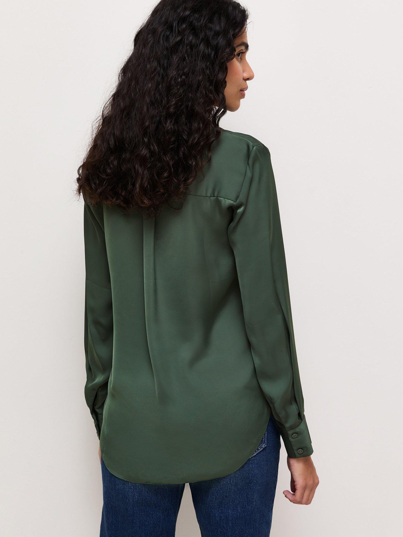 Image 2 of 5 of New Look Green Satin Long Sleeve Shirt