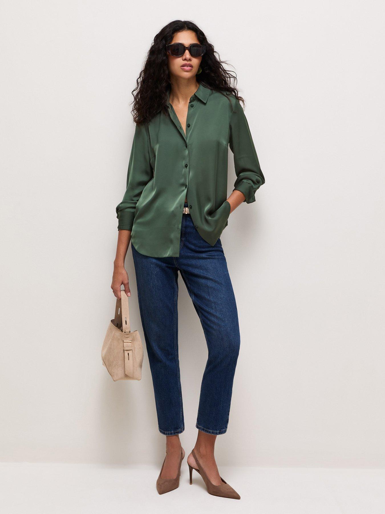 Image 3 of 5 of New Look Green Satin Long Sleeve Shirt