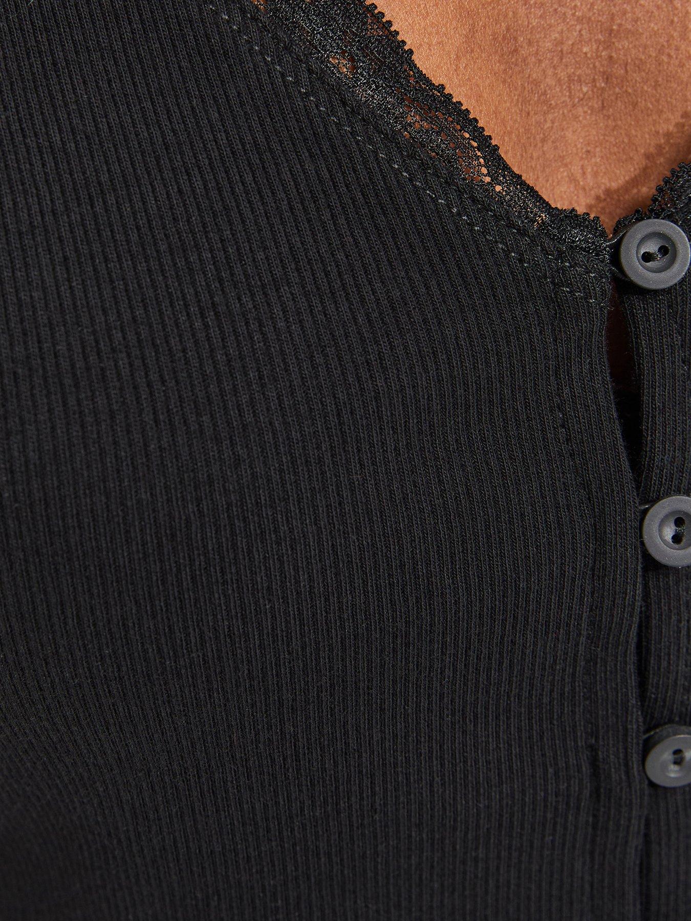 Image 5 of 5 of New Look Lace Trim Button Up Ribbed Vest - Black