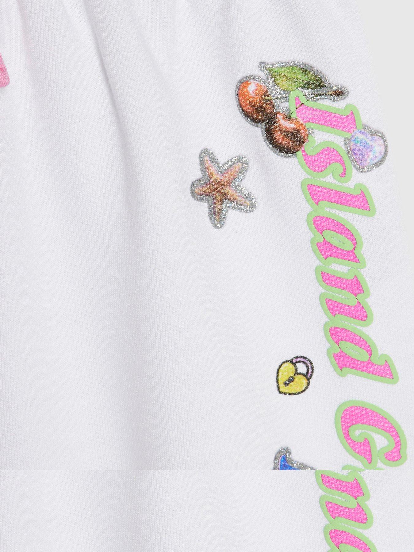 Image 4 of 4 of River Island Older Girls Girl Sticker T-Shirt And Shorts Set - White