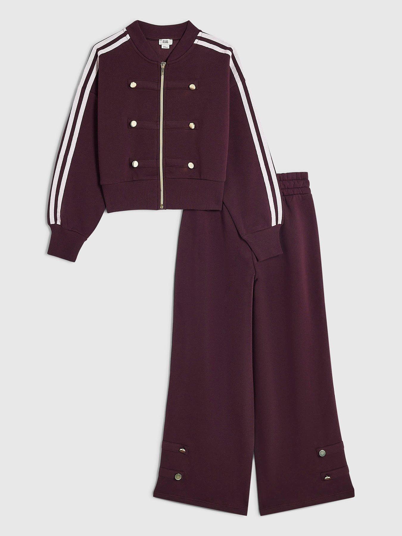 River Island Girls Drummer Bomber Zip-Through Tracksuit Set - Burgundy in Red