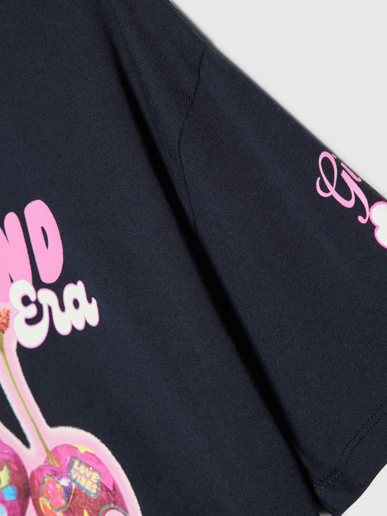 Image 4 of 5 of River Island Older Girls Cherry Era T-Shirt And Shorts Set - Navy