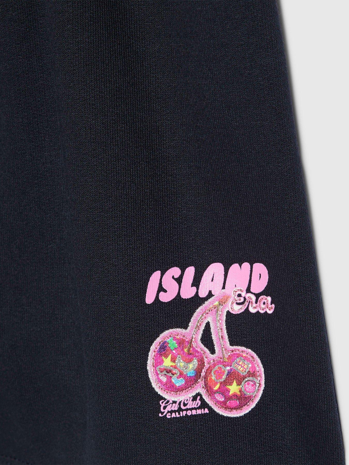 Image 5 of 5 of River Island Older Girls Cherry Era T-Shirt And Shorts Set - Navy