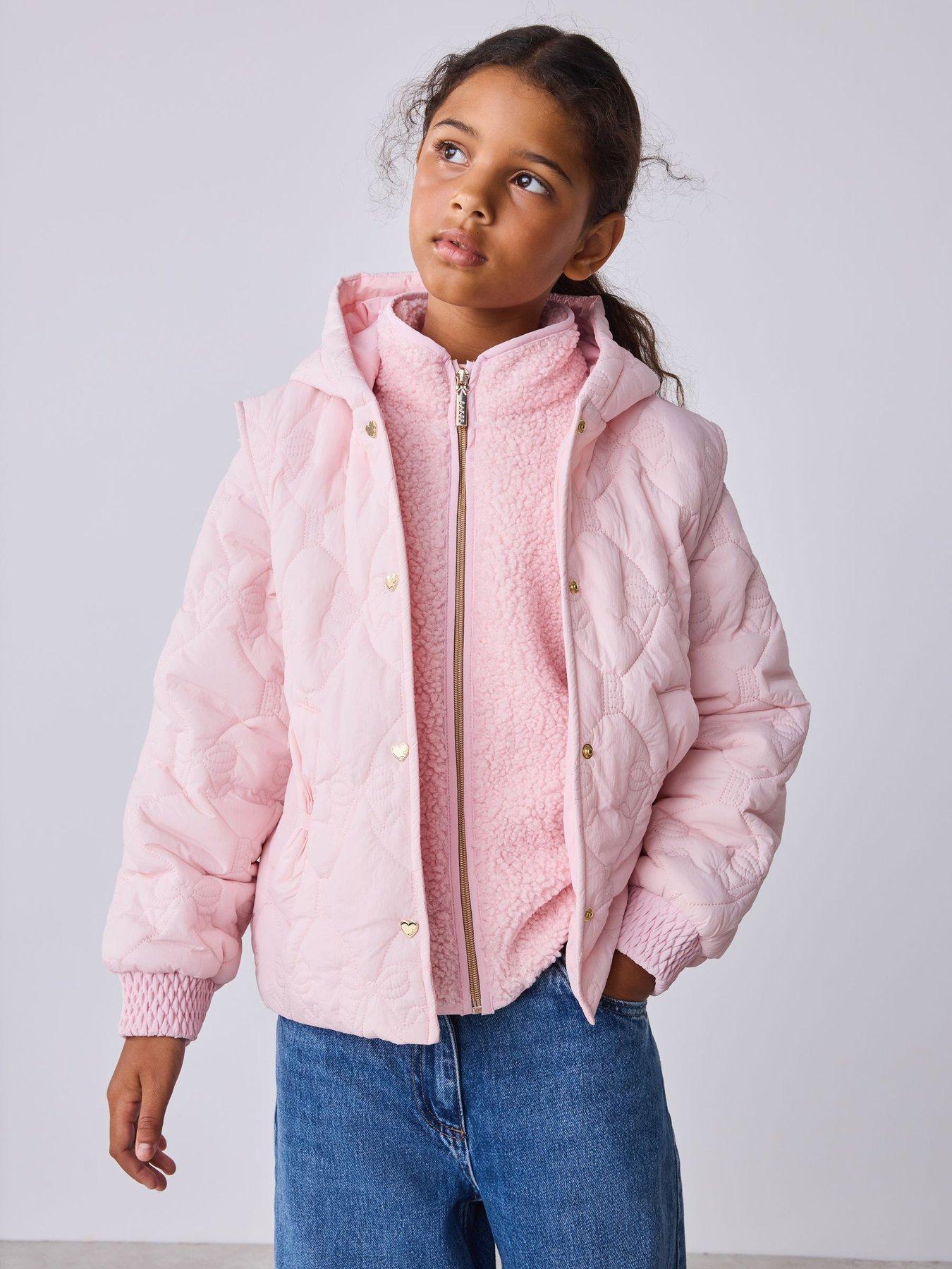 Ted Baker Girls' 3-In-1 Quilted Hooded Jacket With Borg Lining Detail - Pink