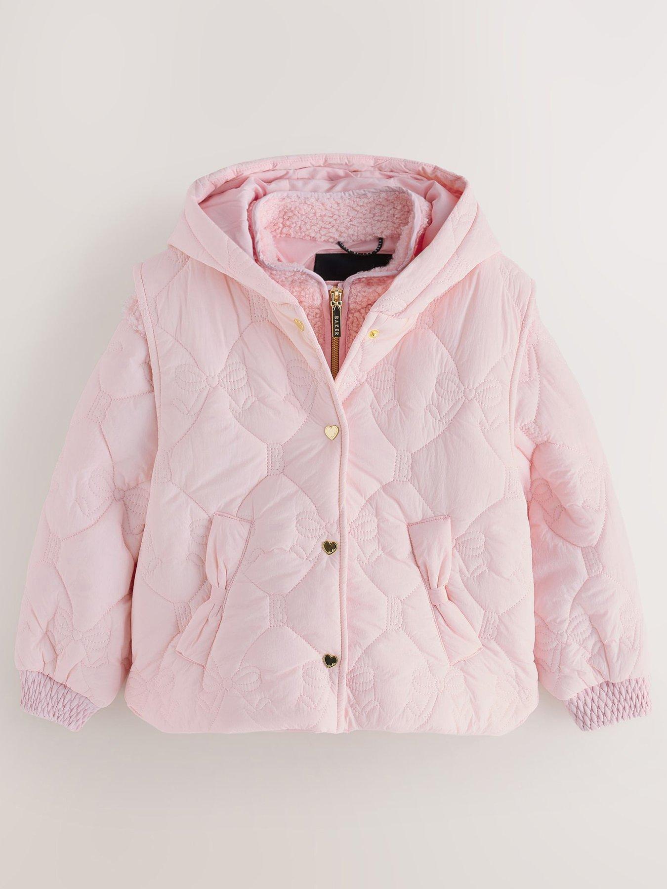 Image 1 of 6 of Ted Baker Girls' 3-in-1 Quilted Hooded Jacket with Borg Lining Detail - Pink