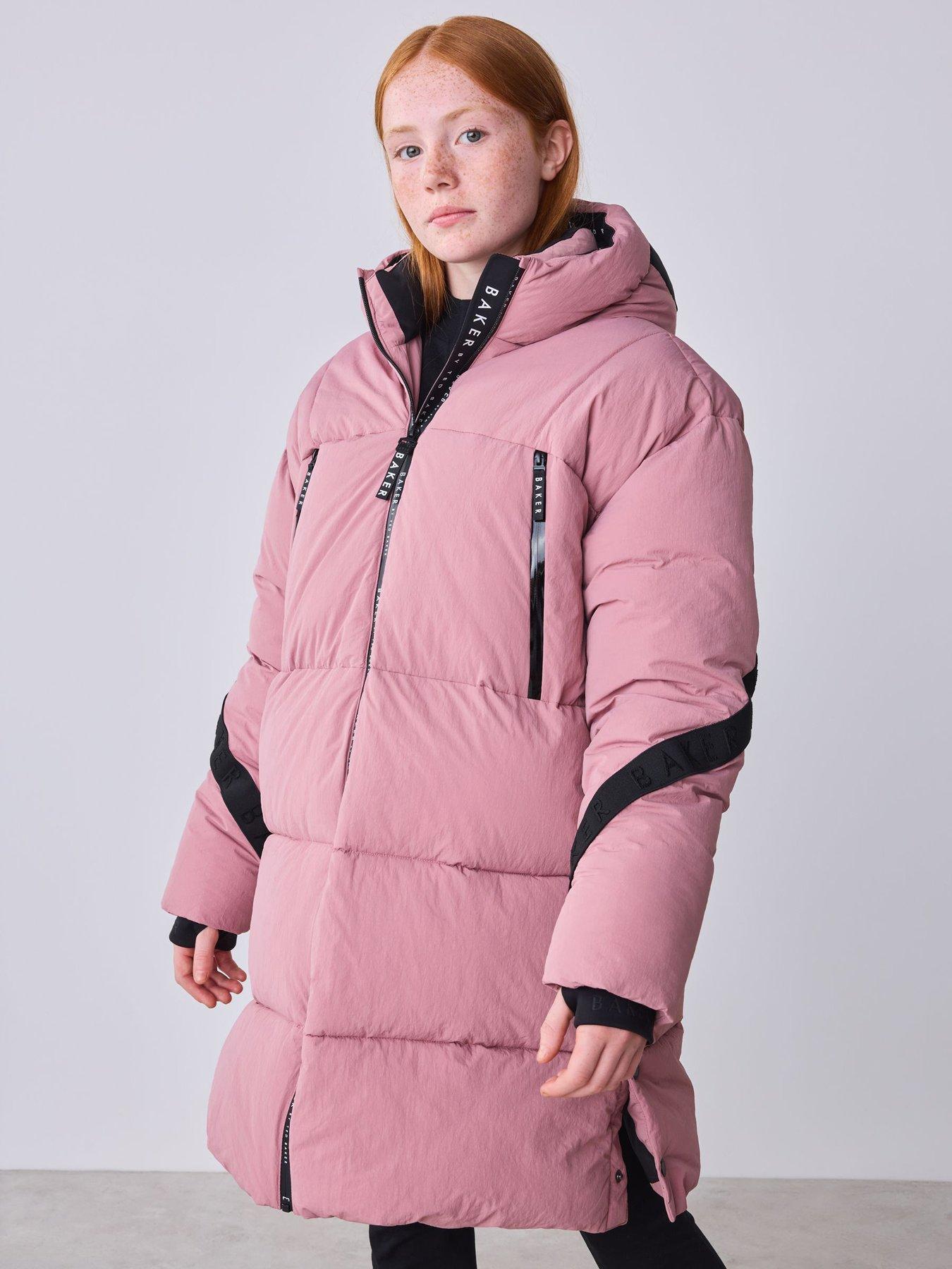 Ted Baker Girls Shower Resistant Longline Padded Coat - Pink