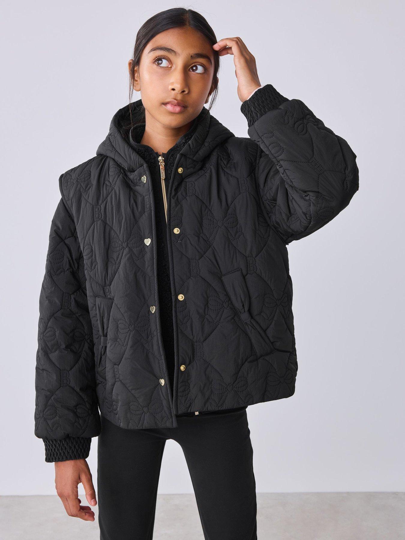 Ted Baker Girls' 3-In-1 Quilted Hooded Jacket With Borg Lining Detail - Black