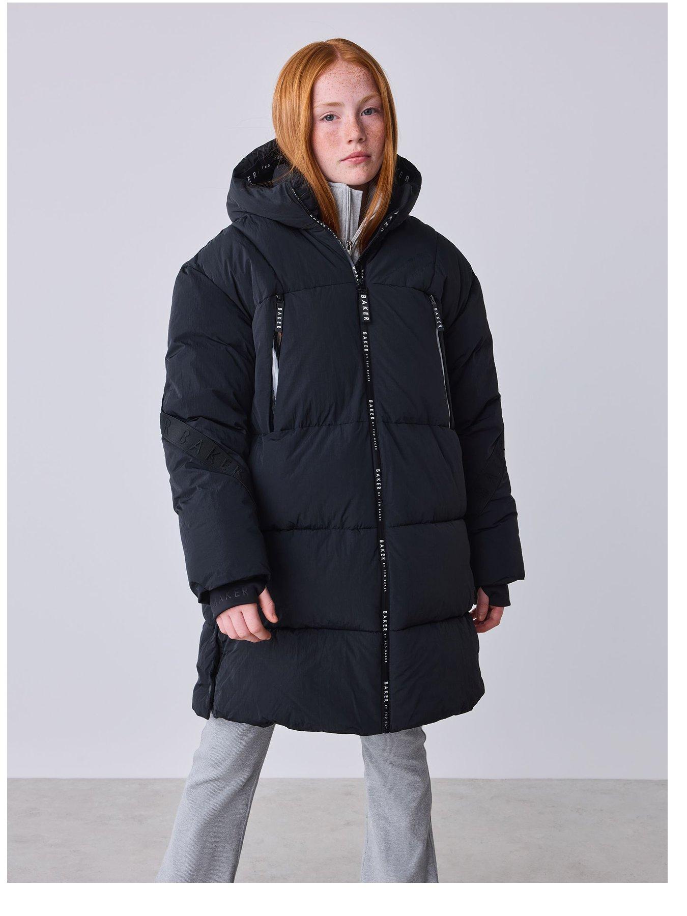 Ted Baker Girls Shower Resistant Longline Padded Coat - Black