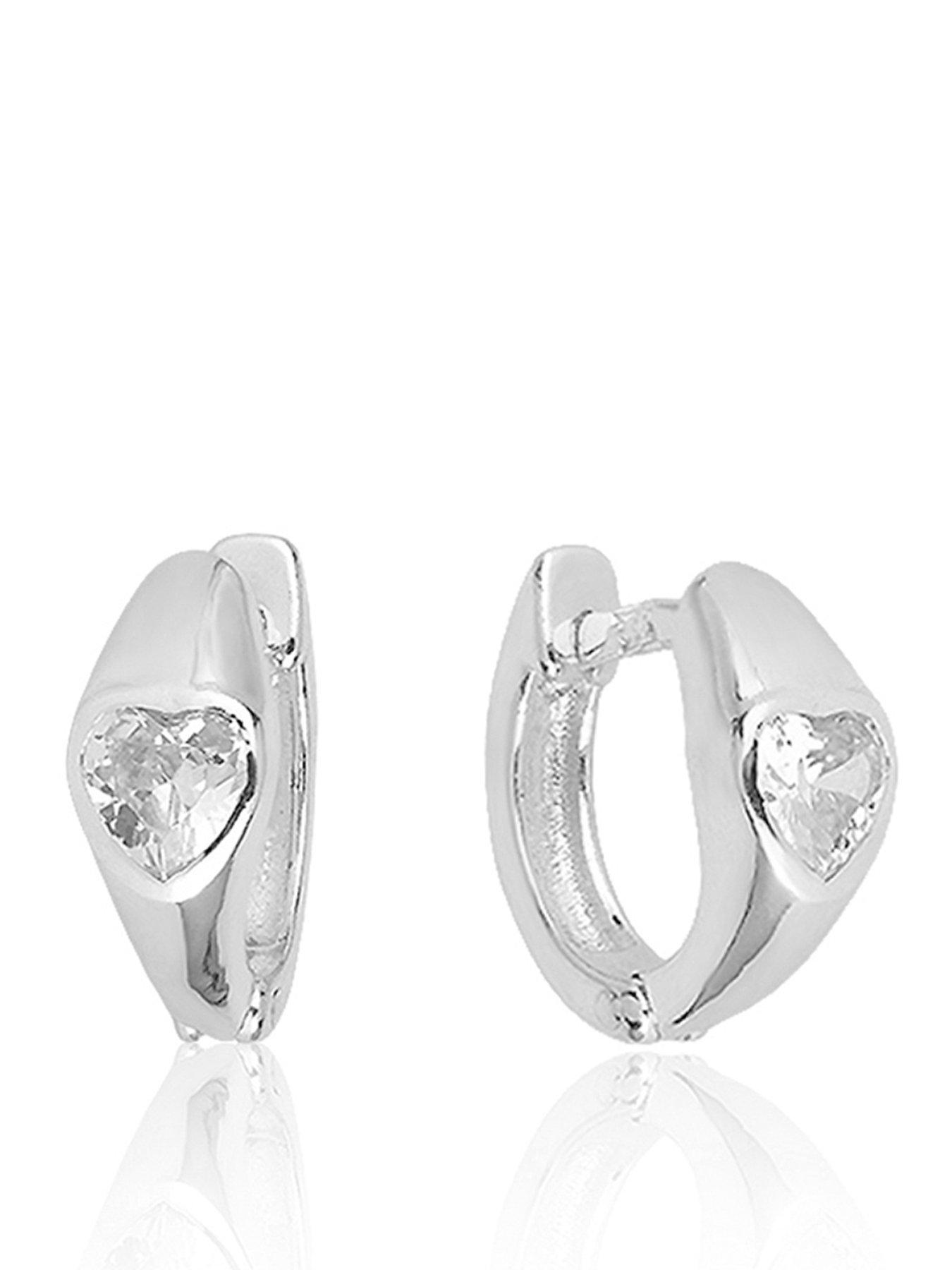 Image 1 of 5 of The Love Collection Sterling Silver Rubover Heart CZ Huggies