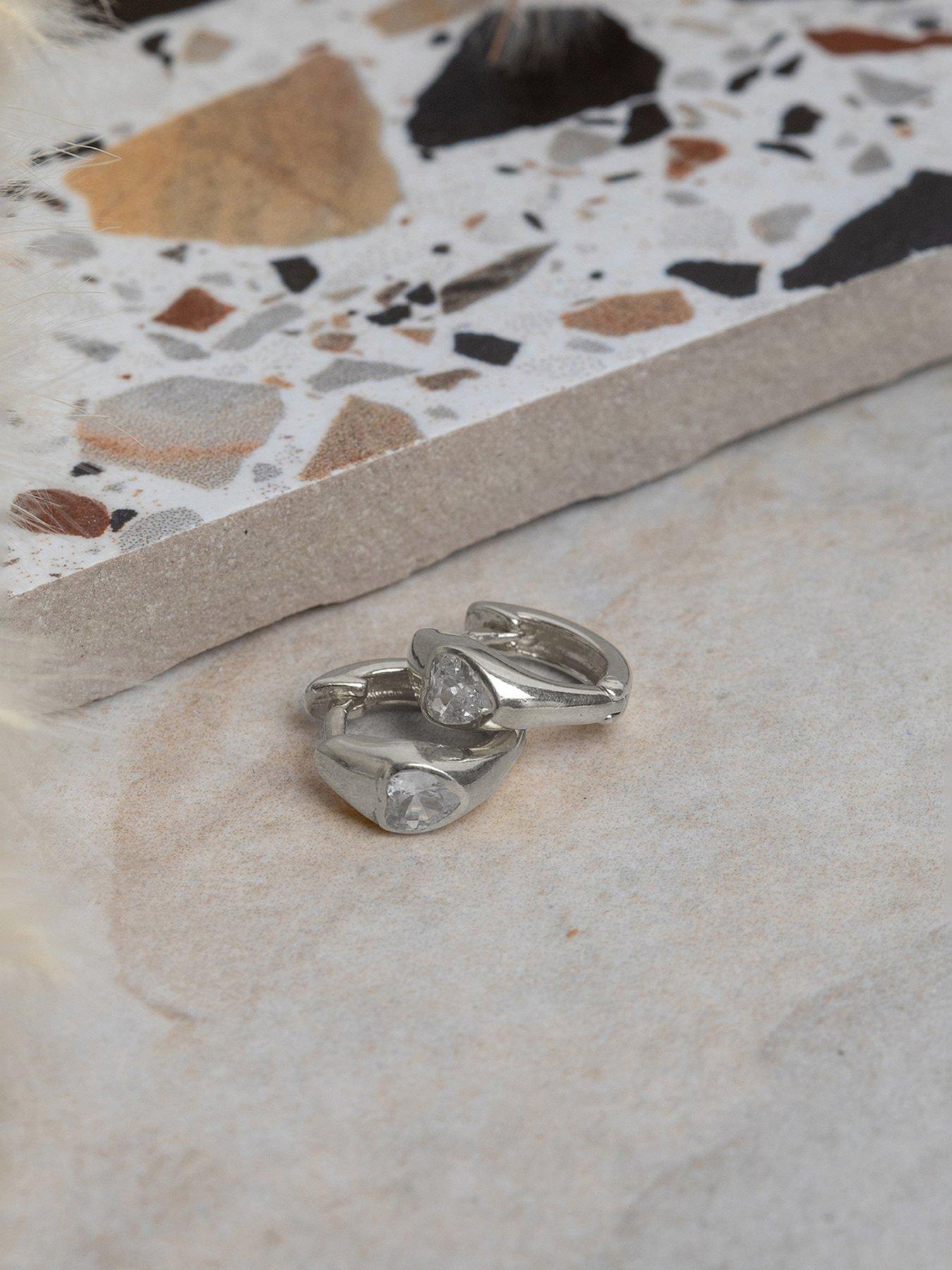 Image 3 of 5 of The Love Collection Sterling Silver Rubover Heart CZ Huggies