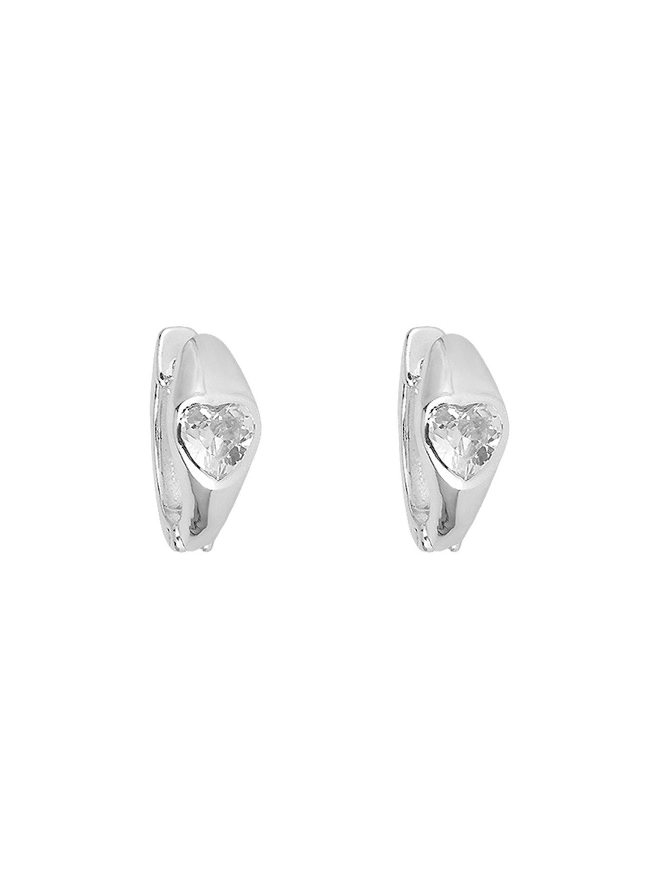 Image 4 of 5 of The Love Collection Sterling Silver Rubover Heart CZ Huggies
