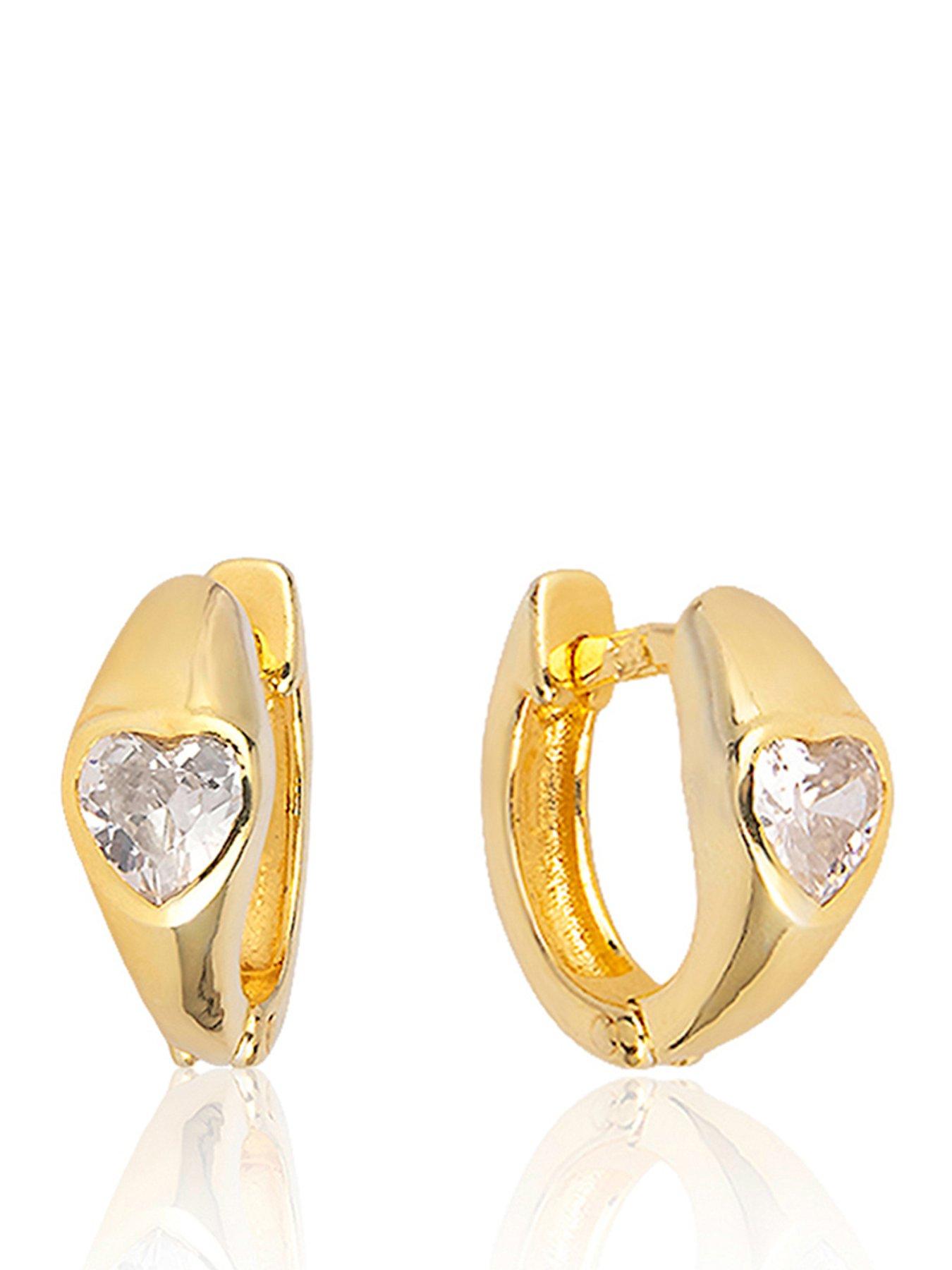 Image 1 of 5 of The Love Collection Gold Plated Sterling Silver Rubover Heart CZ Huggies