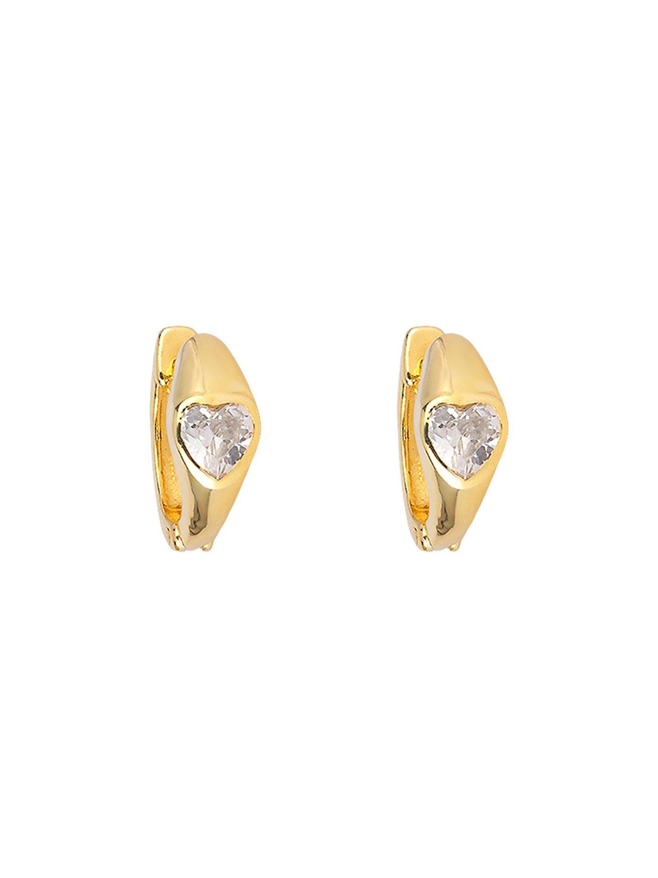 Image 3 of 5 of The Love Collection Gold Plated Sterling Silver Rubover Heart CZ Huggies