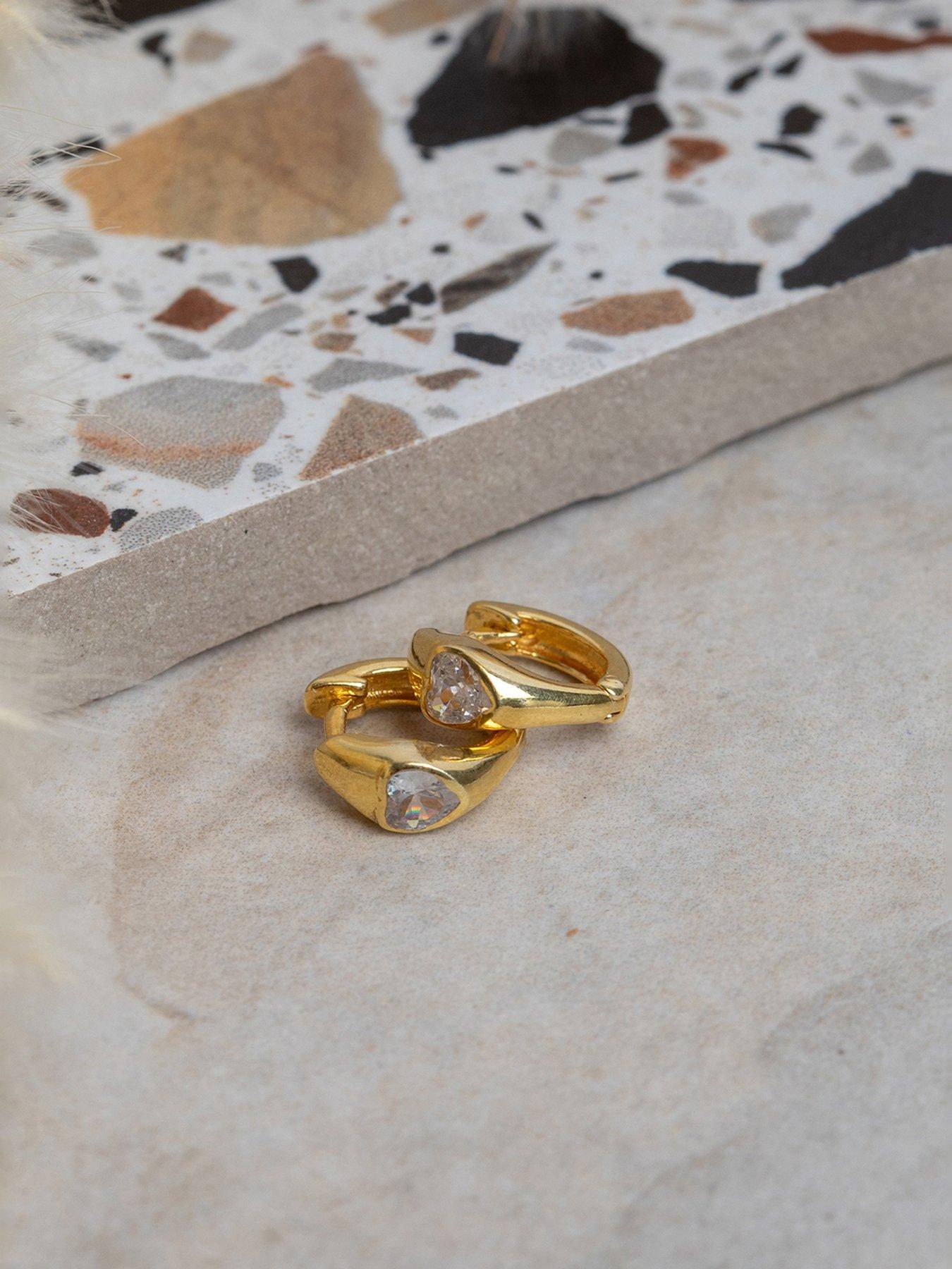 Image 4 of 5 of The Love Collection Gold Plated Sterling Silver Rubover Heart CZ Huggies