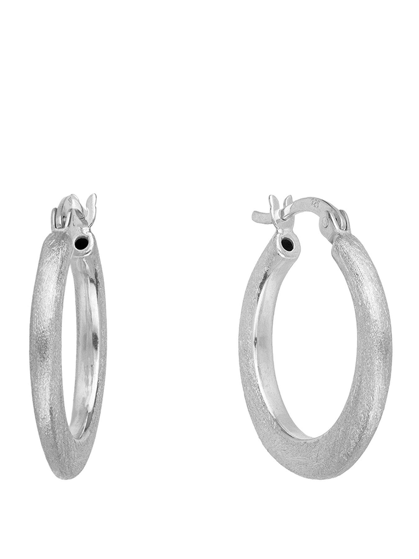 The Love Collection Sterling Silver Textured Hoop Creoles