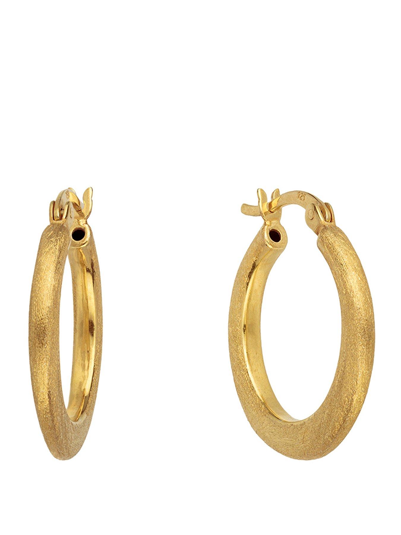 The Love Collection Gold Plated Sterling Silver Textured Hoop Creoles