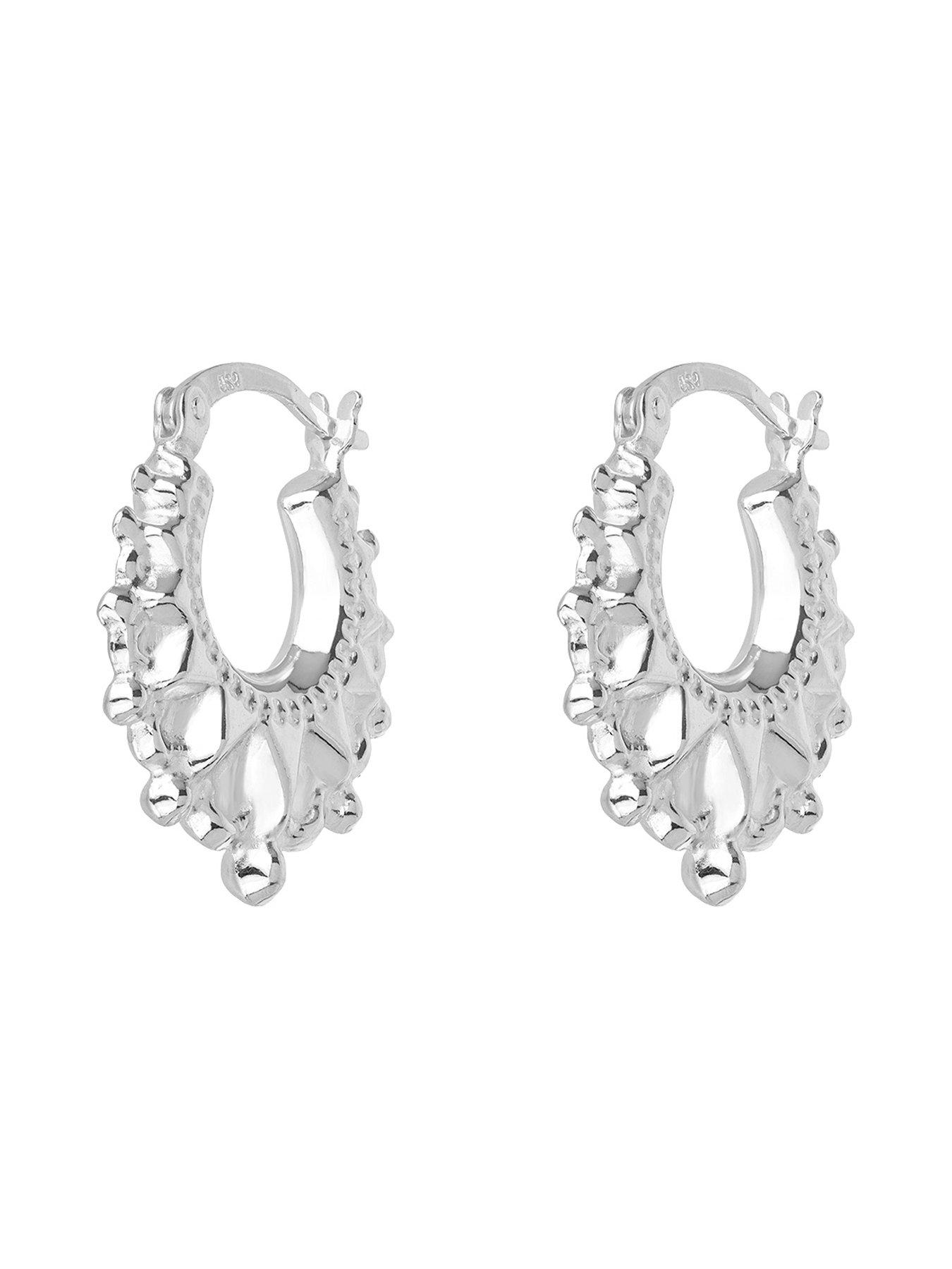 Image 3 of 5 of The Love Collection Sterling Silver Fancy Gyspy Creole