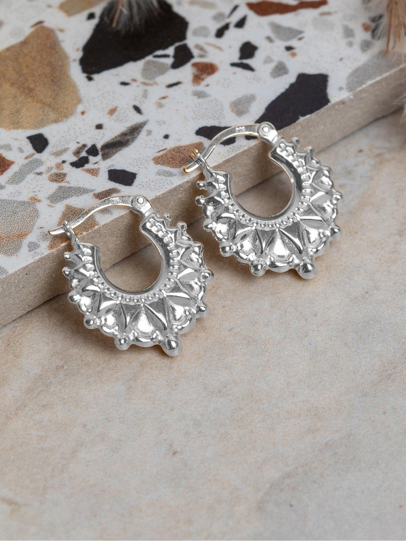 Image 4 of 5 of The Love Collection Sterling Silver Fancy Gyspy Creole