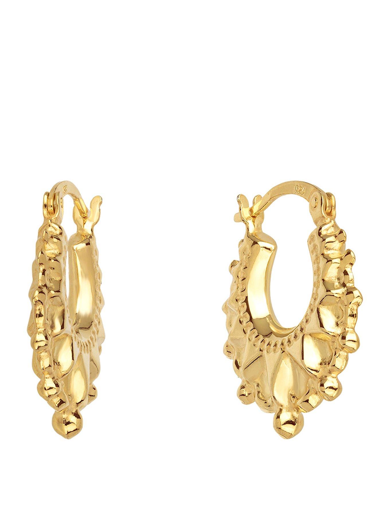 Image 1 of 5 of The Love Collection Gold Plated Sterling Silver Fancy Gyspy Creole