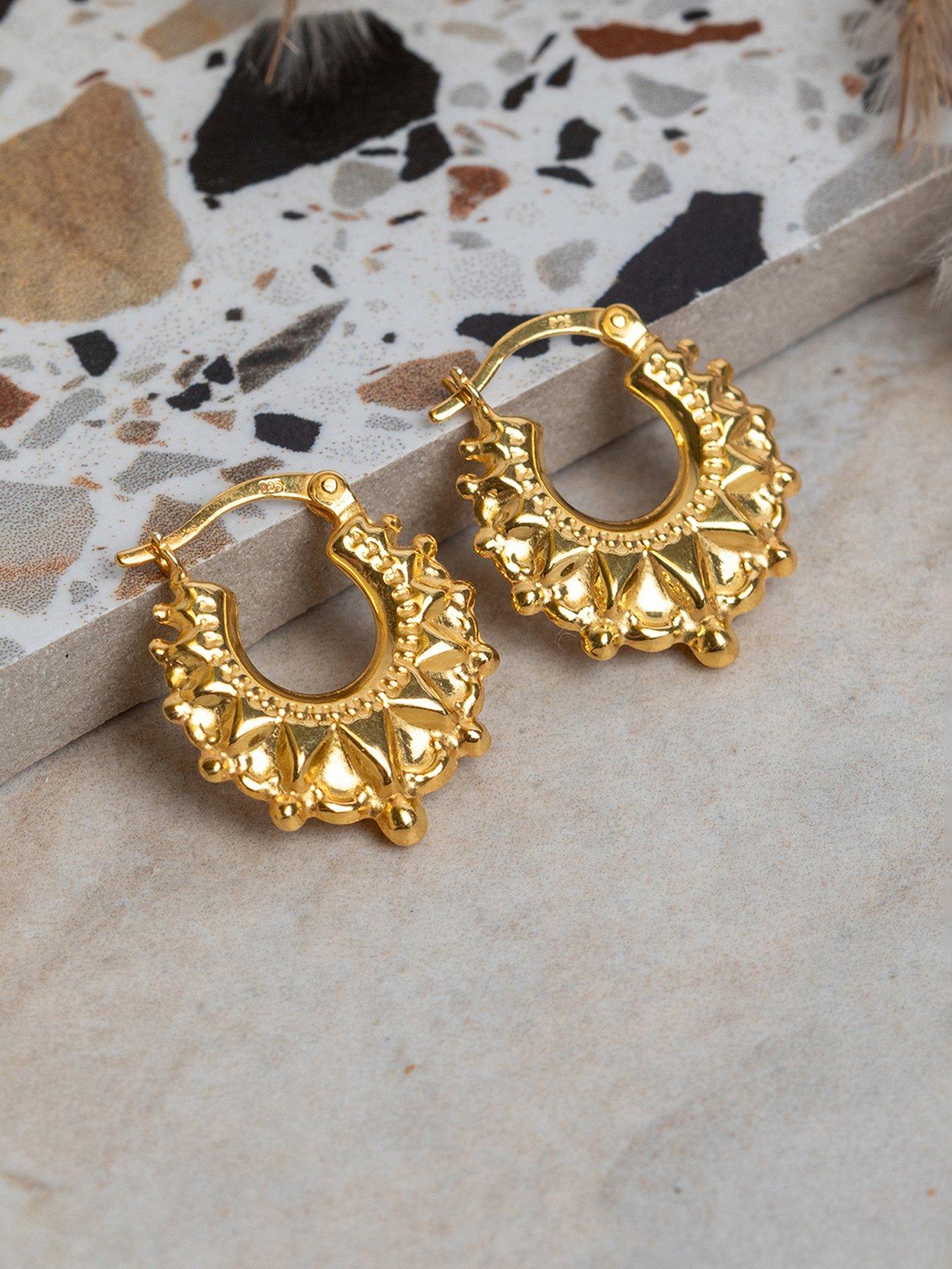 Image 4 of 5 of The Love Collection Gold Plated Sterling Silver Fancy Gyspy Creole