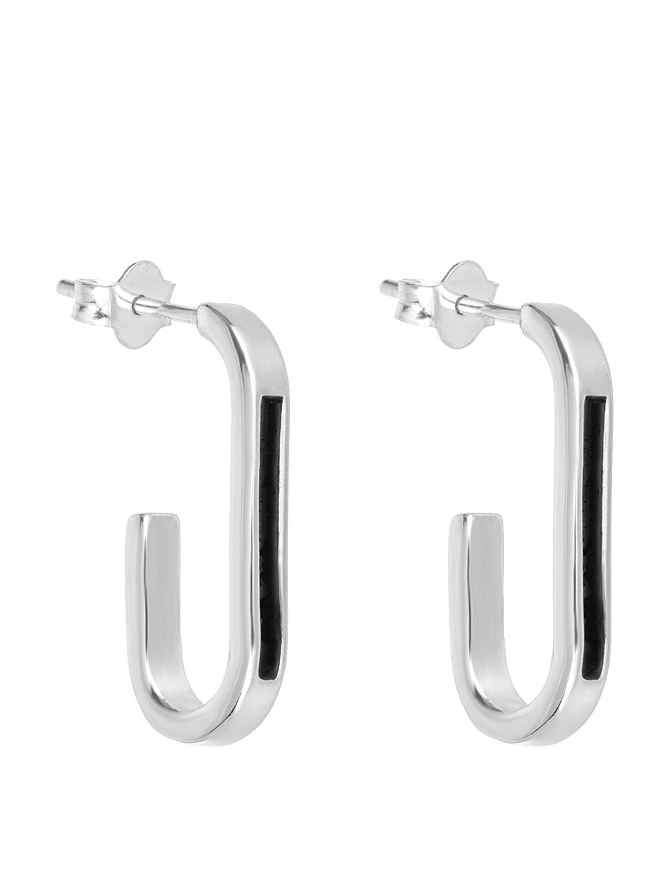 Image 1 of 5 of The Love Collection Sterling Silver Faux Hoop Dropper with Black Enamel