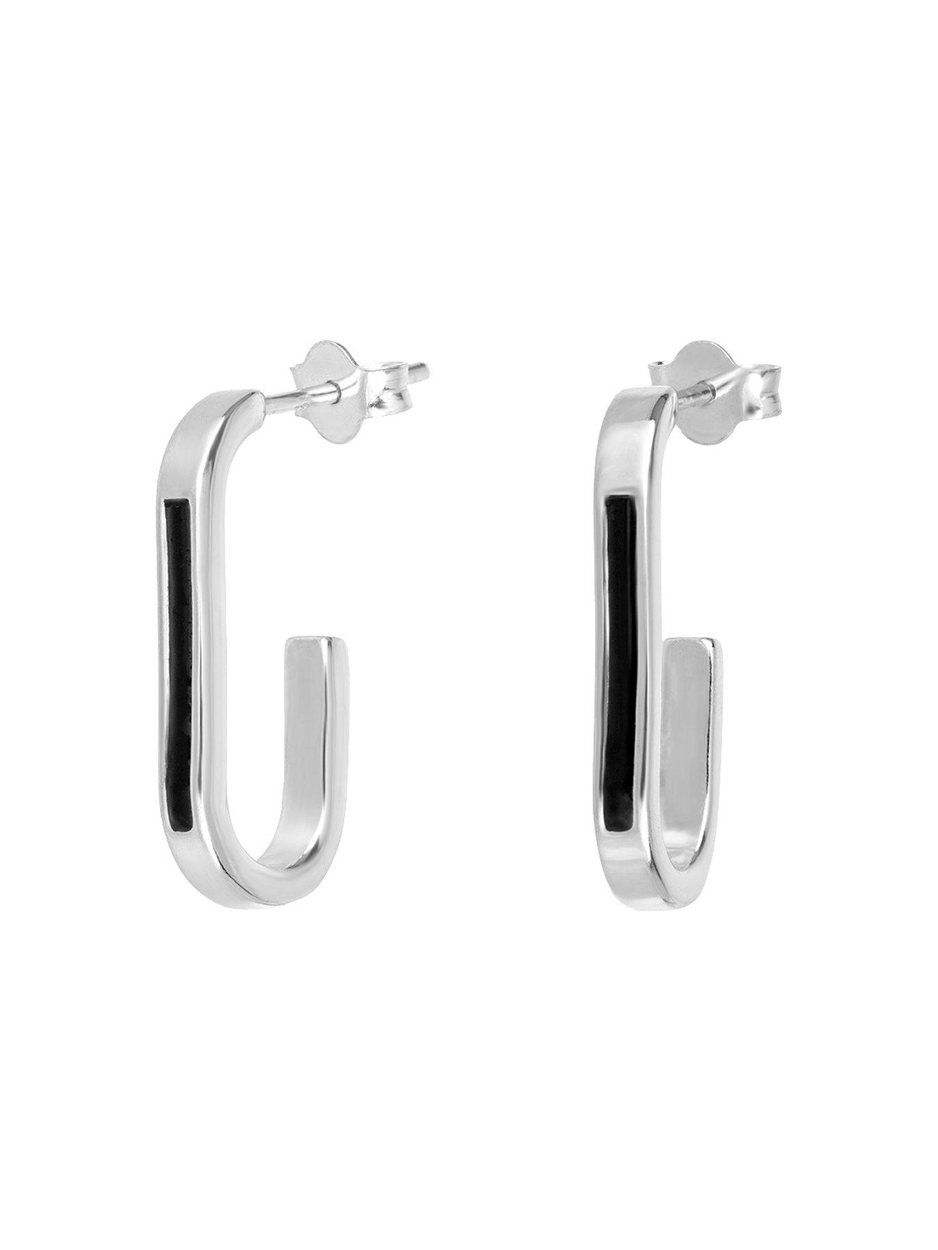 Image 3 of 5 of The Love Collection Sterling Silver Faux Hoop Dropper with Black Enamel