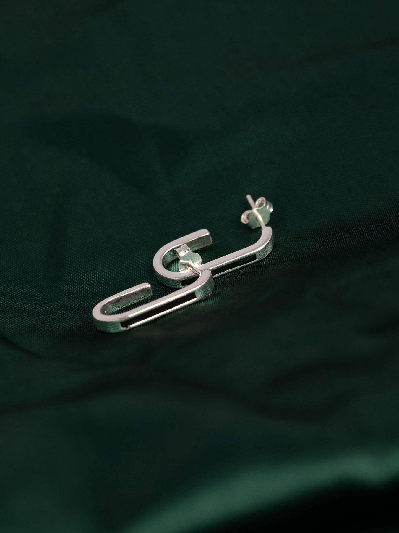 Image 4 of 5 of The Love Collection Sterling Silver Faux Hoop Dropper with Black Enamel