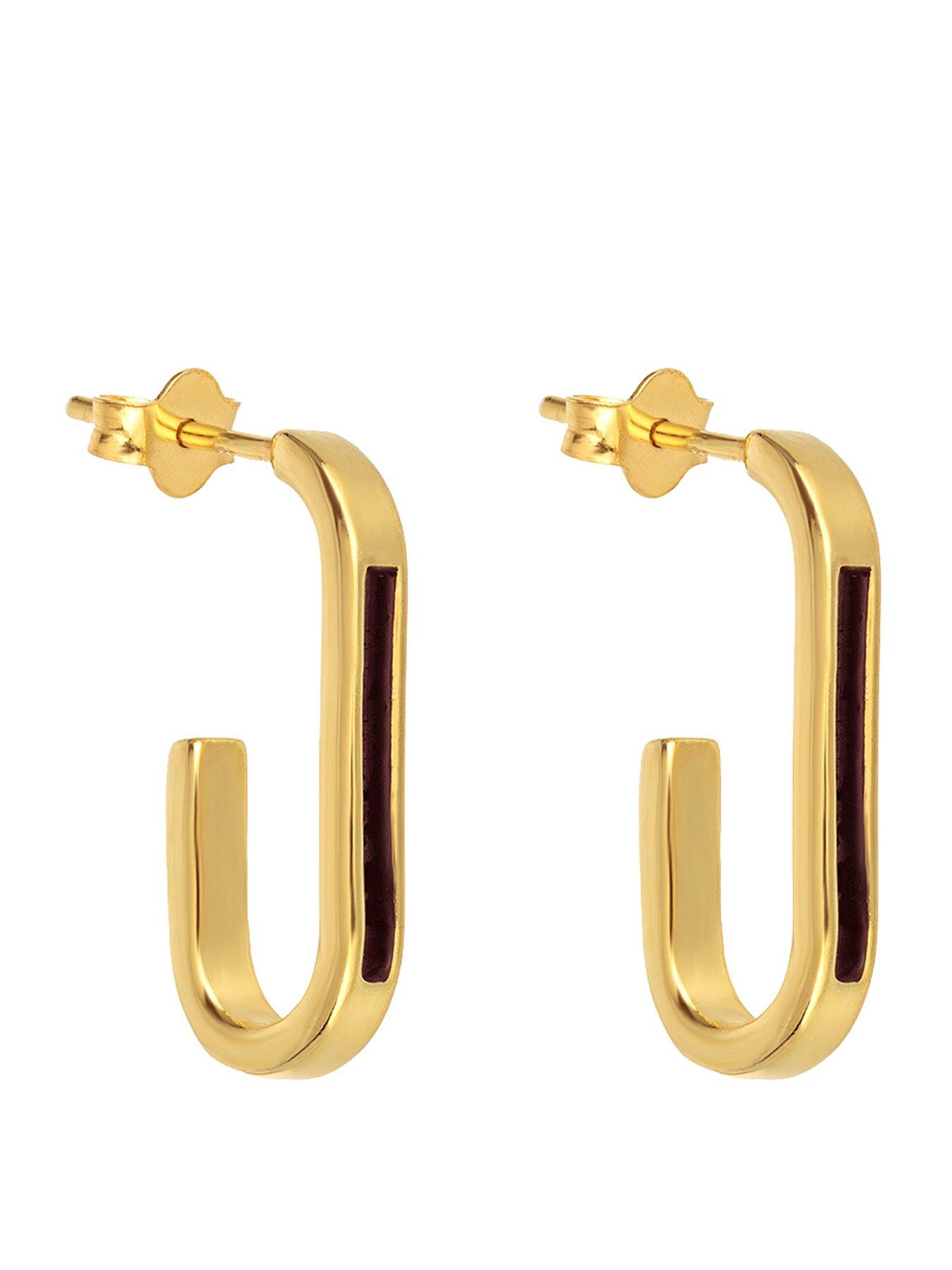 Image 1 of 5 of The Love Collection Gold Plated Sterling Silver Faux Hoop Dropper with Black Enamel