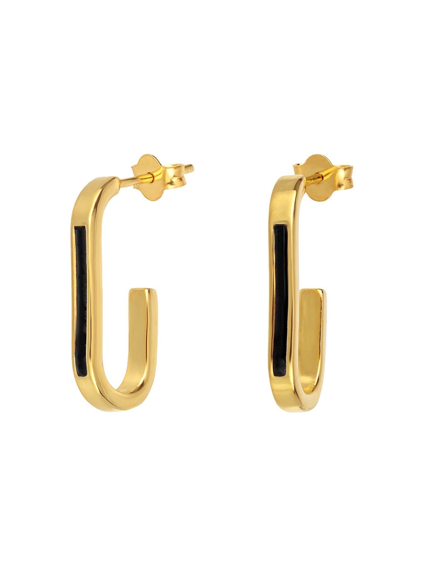 Image 3 of 5 of The Love Collection Gold Plated Sterling Silver Faux Hoop Dropper with Black Enamel