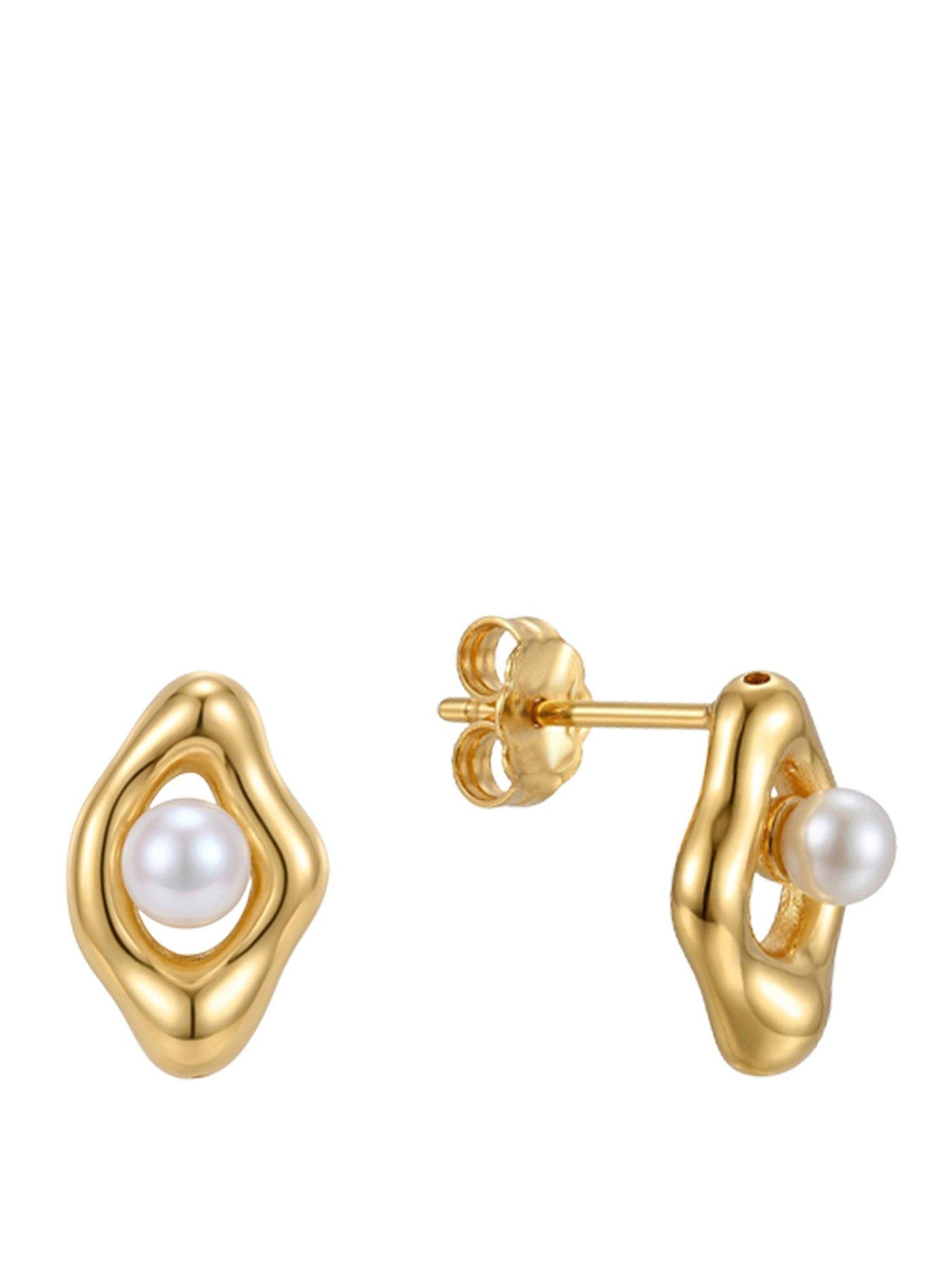 Image 1 of 5 of The Love Collection Gold Plated Sterling Silver Pearl Shaped Studs