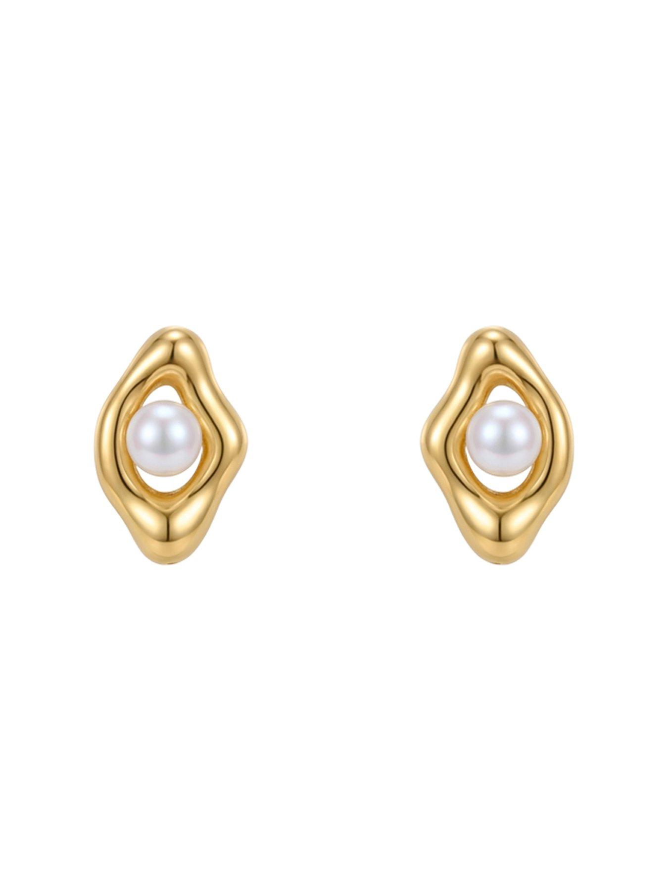 Image 3 of 5 of The Love Collection Gold Plated Sterling Silver Pearl Shaped Studs