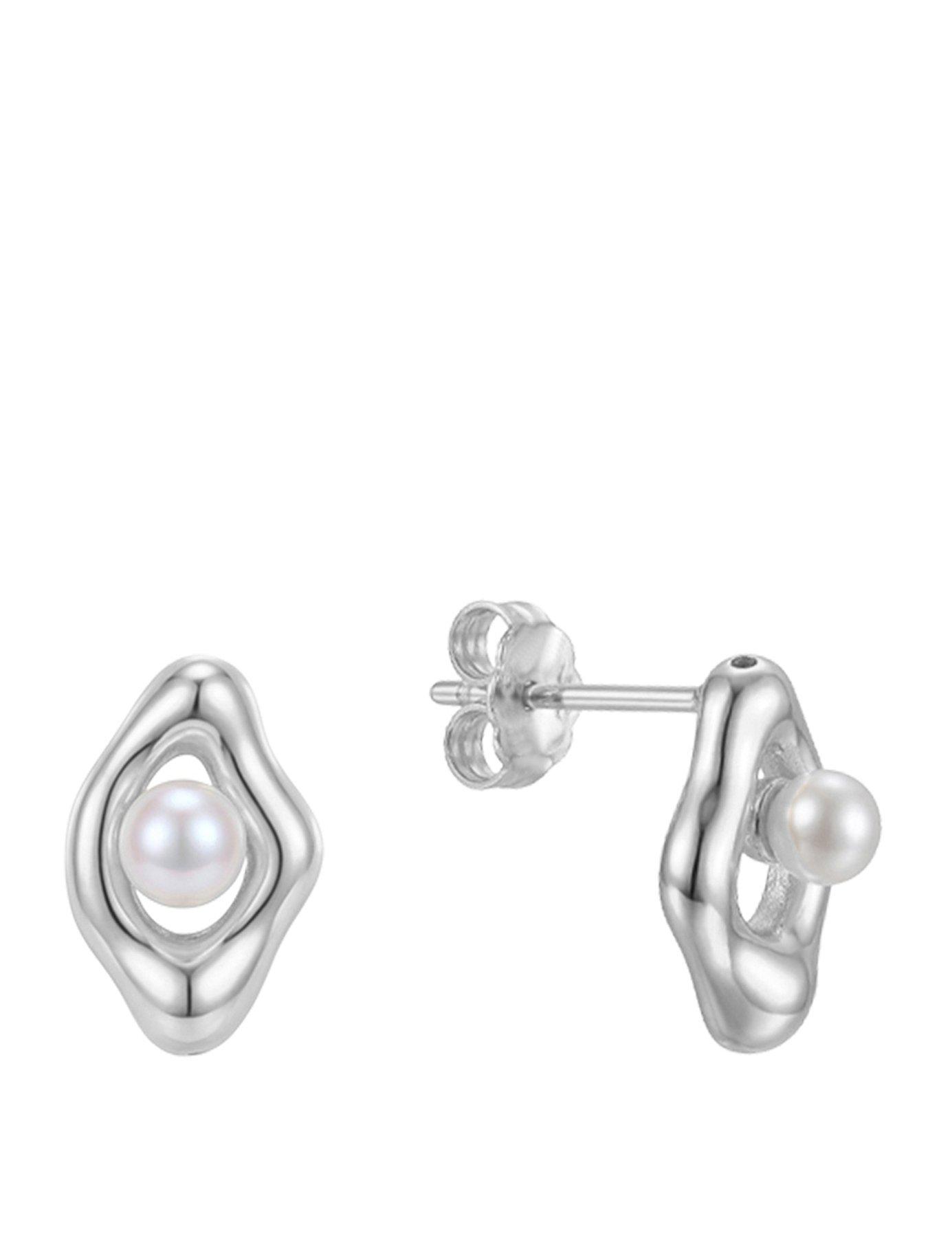 Image 1 of 5 of The Love Collection Sterling Silver Pearl Shaped Studs