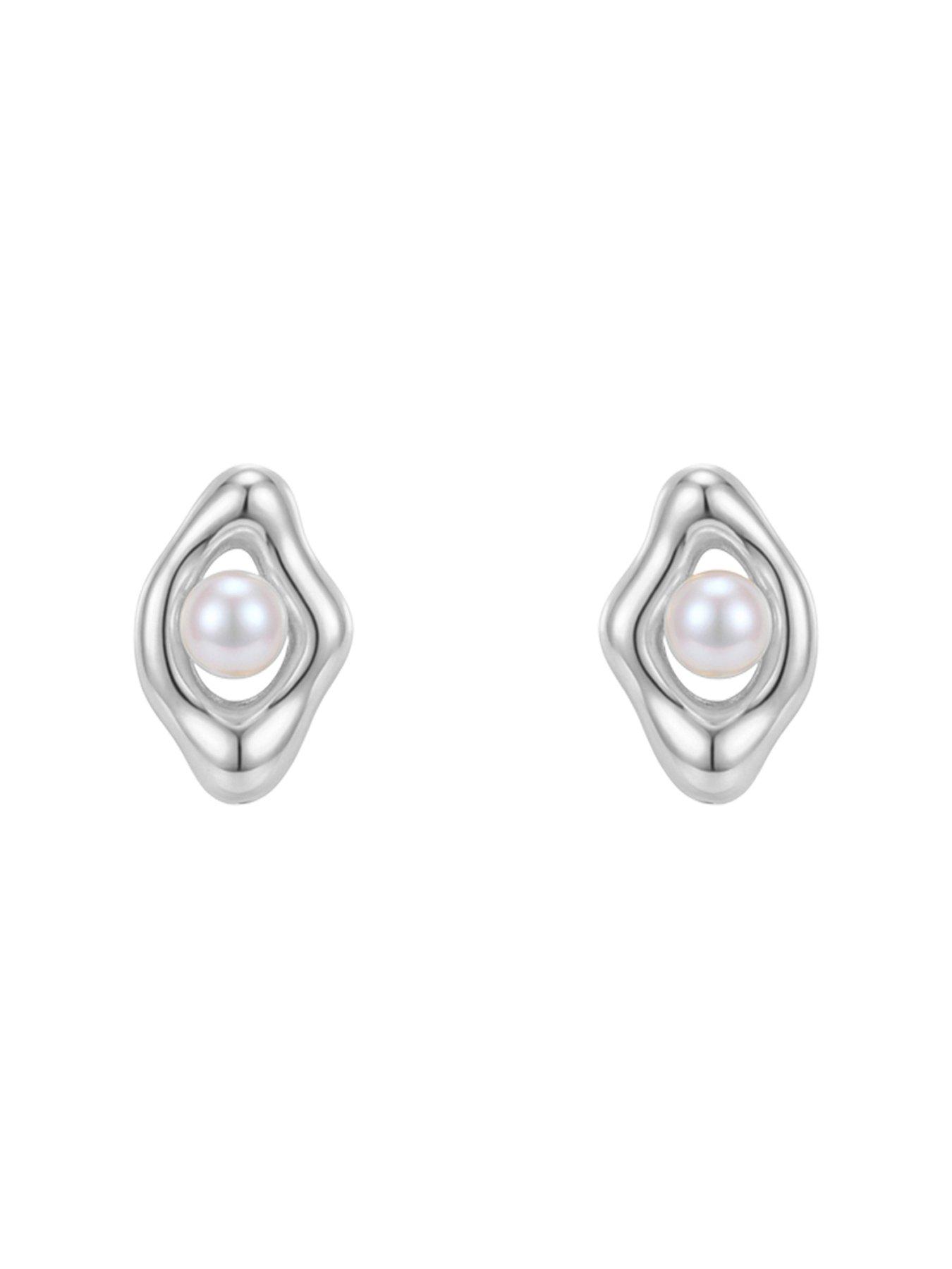 Image 3 of 5 of The Love Collection Sterling Silver Pearl Shaped Studs