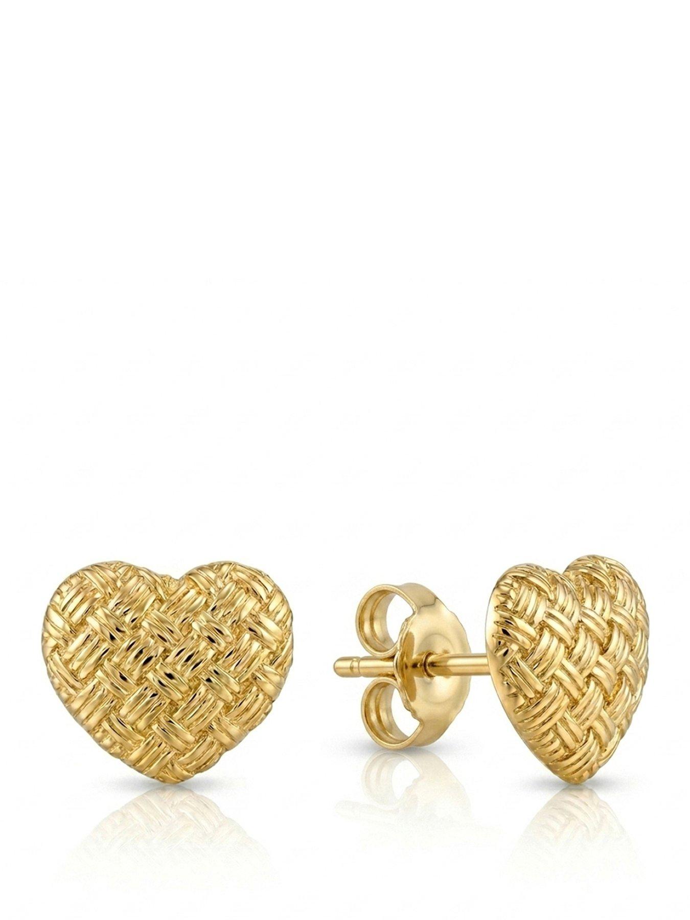 Image 1 of 5 of The Love Collection Gold Plated Sterling Silver Domed Lattice Heart Shaped Studs