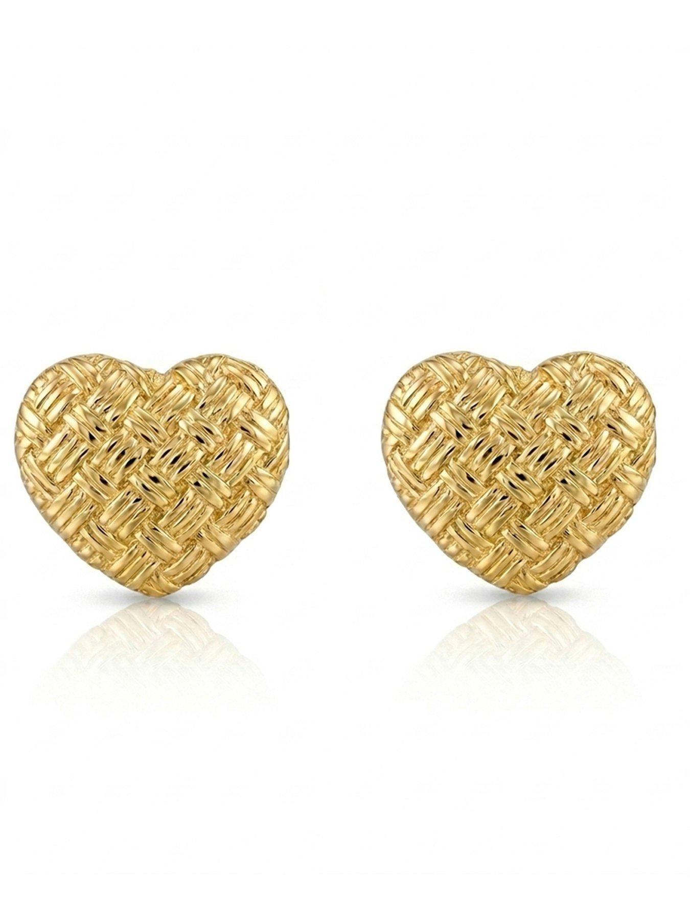 Image 3 of 5 of The Love Collection Gold Plated Sterling Silver Domed Lattice Heart Shaped Studs