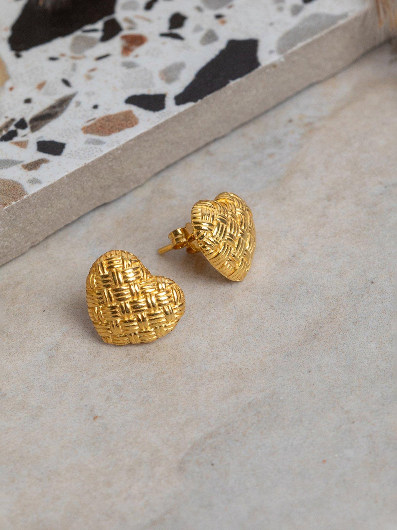 Image 4 of 5 of The Love Collection Gold Plated Sterling Silver Domed Lattice Heart Shaped Studs