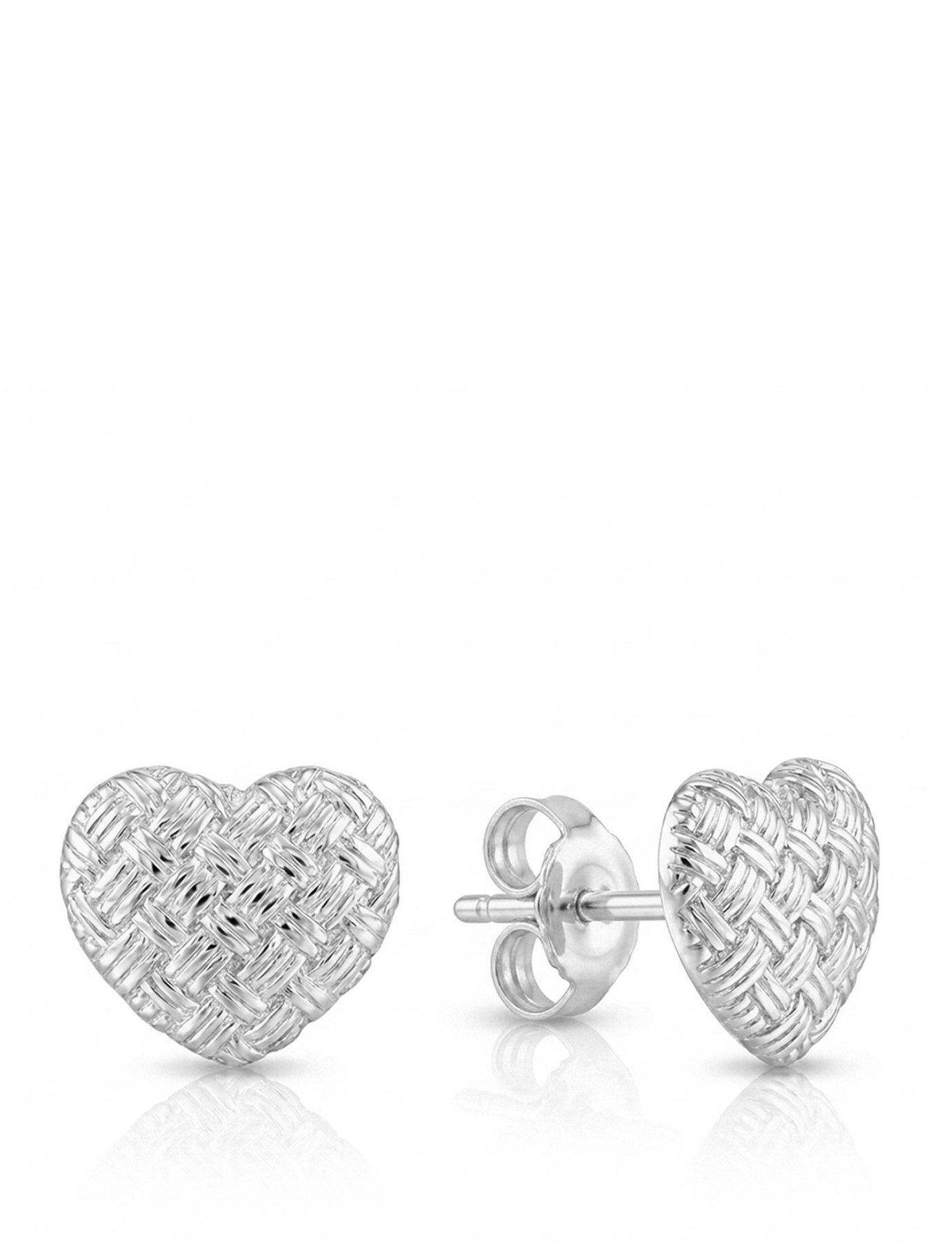 Image 1 of 5 of The Love Collection Sterling Silver Domed Lattice Heart Shaped Studs