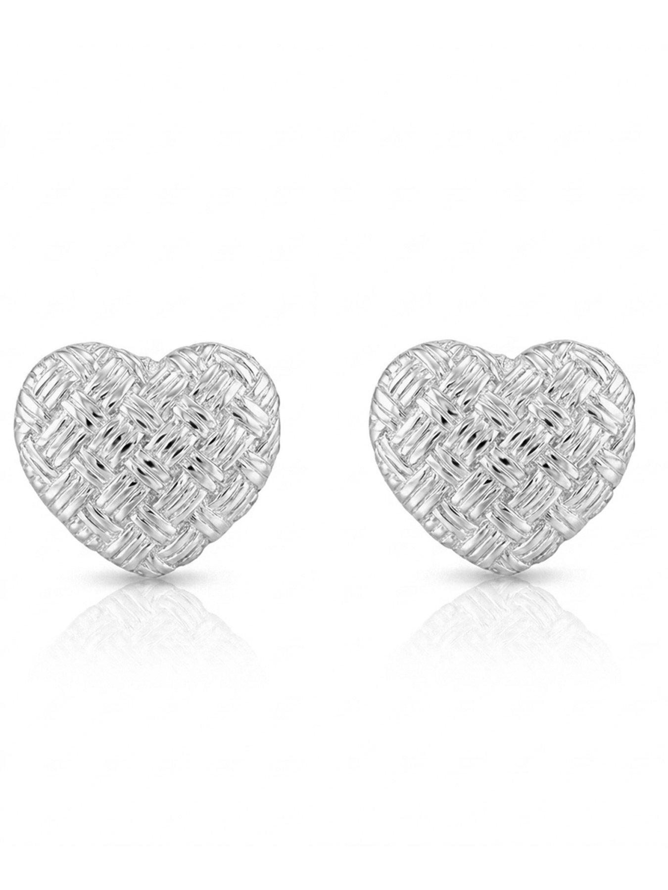 Image 3 of 5 of The Love Collection Sterling Silver Domed Lattice Heart Shaped Studs