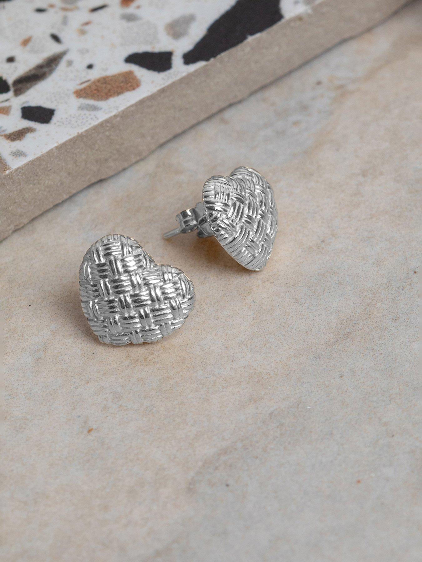 Image 4 of 5 of The Love Collection Sterling Silver Domed Lattice Heart Shaped Studs