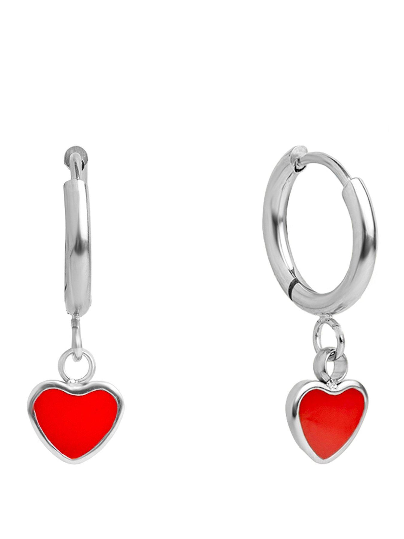 The Love Collection Stainless Steel Red Heart Enamel Huggies