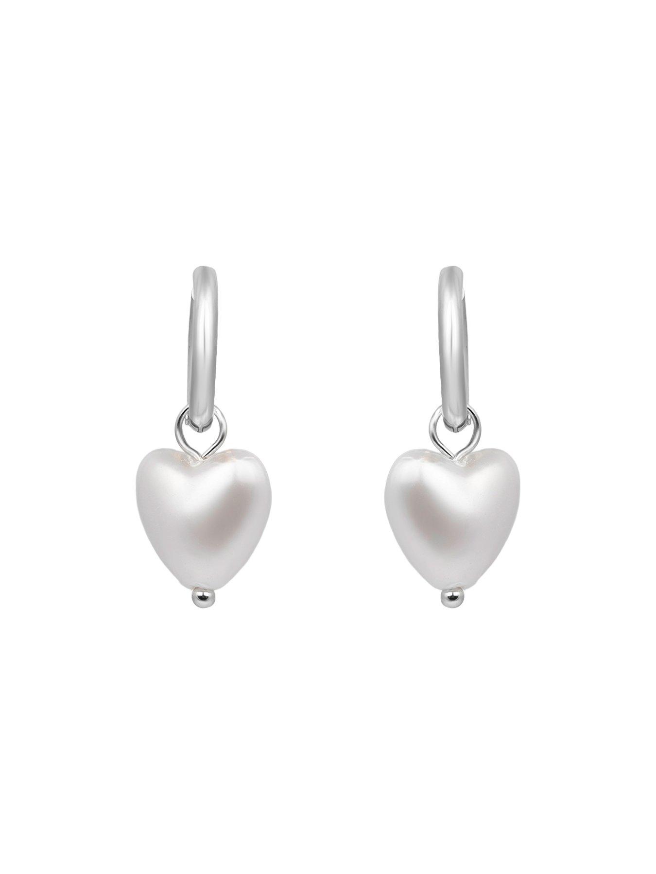 Image 3 of 5 of The Love Collection Stainless Steel Heart Pearl Huggies
