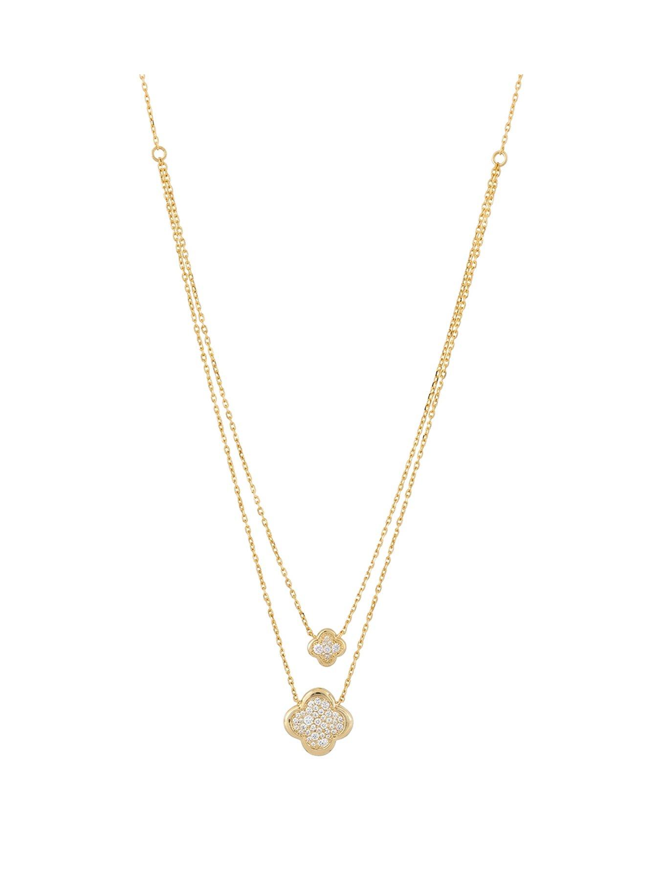 The Love Collection Gold Plated Sterling Silver Pave CZ Double Flower Necklace
