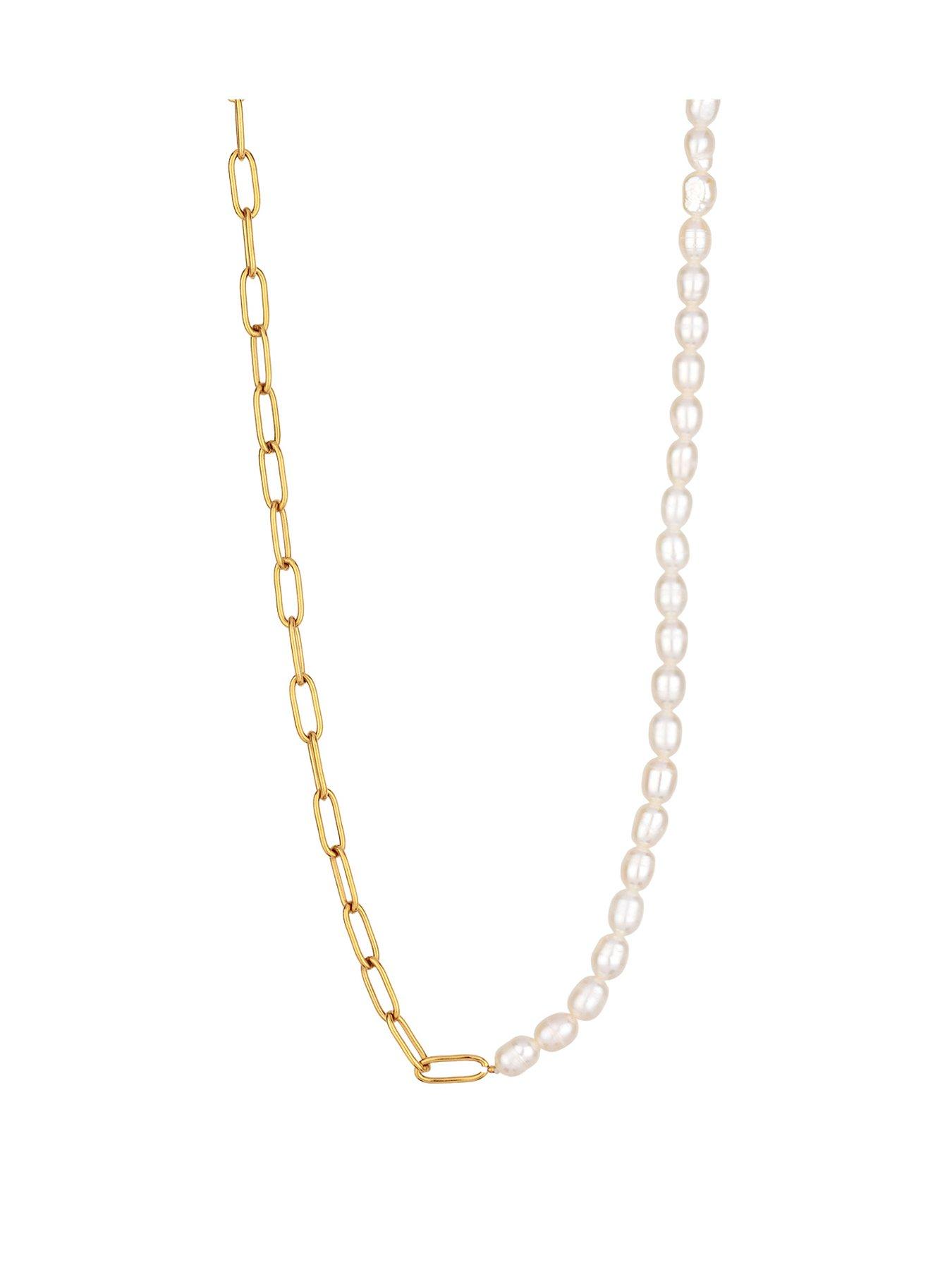 Image 1 of 5 of The Love Collection Gold Plated Stainless Steel Chunky Link and Freshwater Pearl Necklace