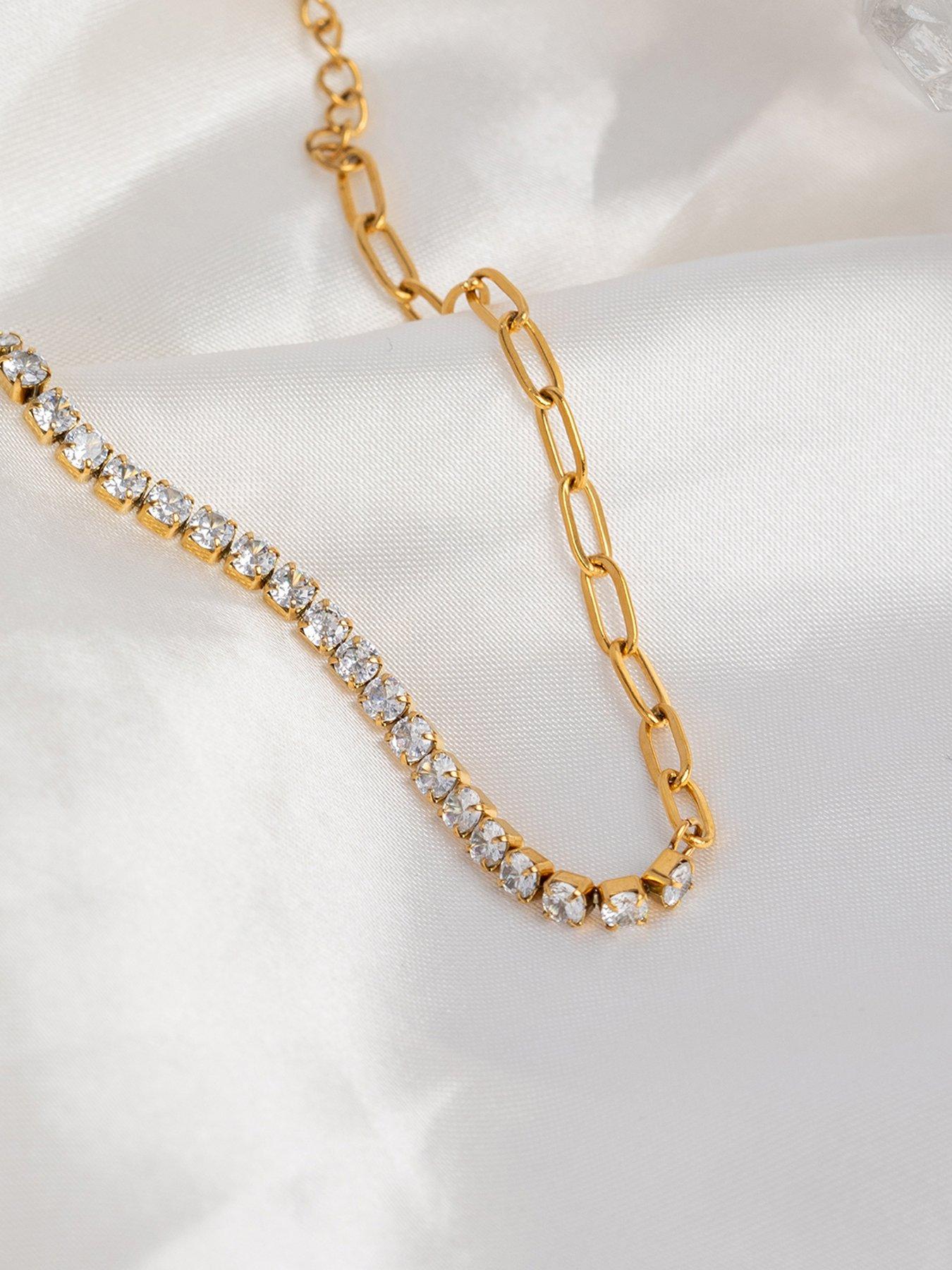Image 4 of 4 of The Love Collection Gold Plated Stainless Steel Tennis and Chunky Link Bracelet